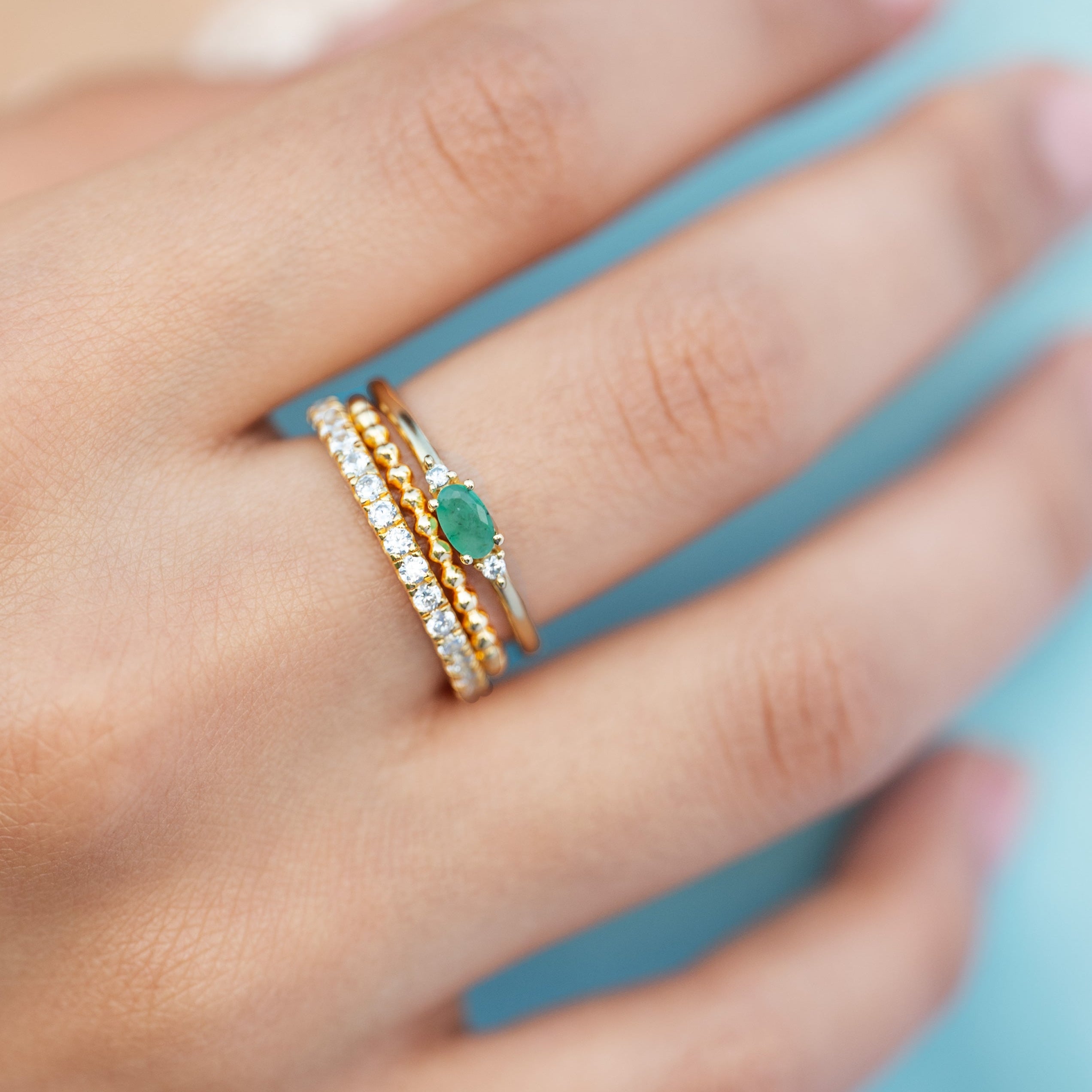 pre stacked ring set emerald gold 18k