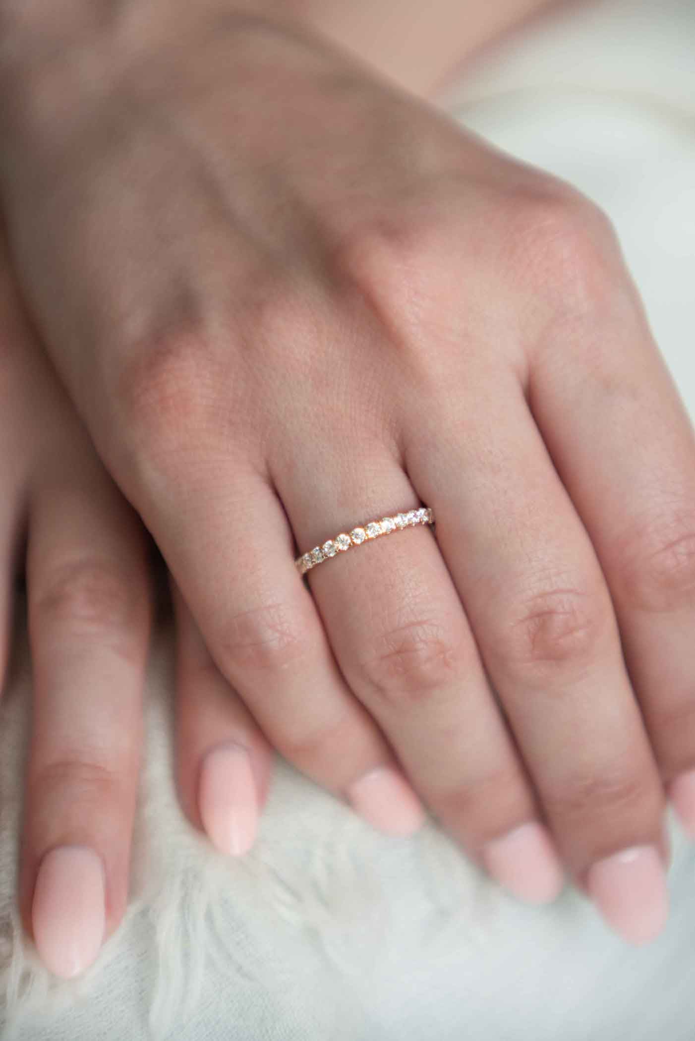 Rose Gold Full Eternity Wedding Band for Women, Anniversary Birthday Gift for Wife