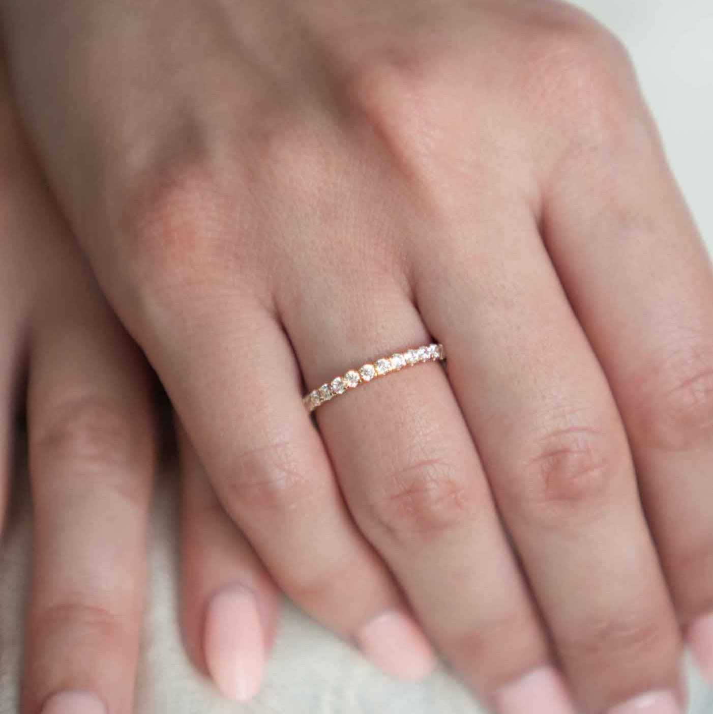 Rose Gold Full Eternity Wedding Band for Women, Anniversary Birthday Gift for Wife