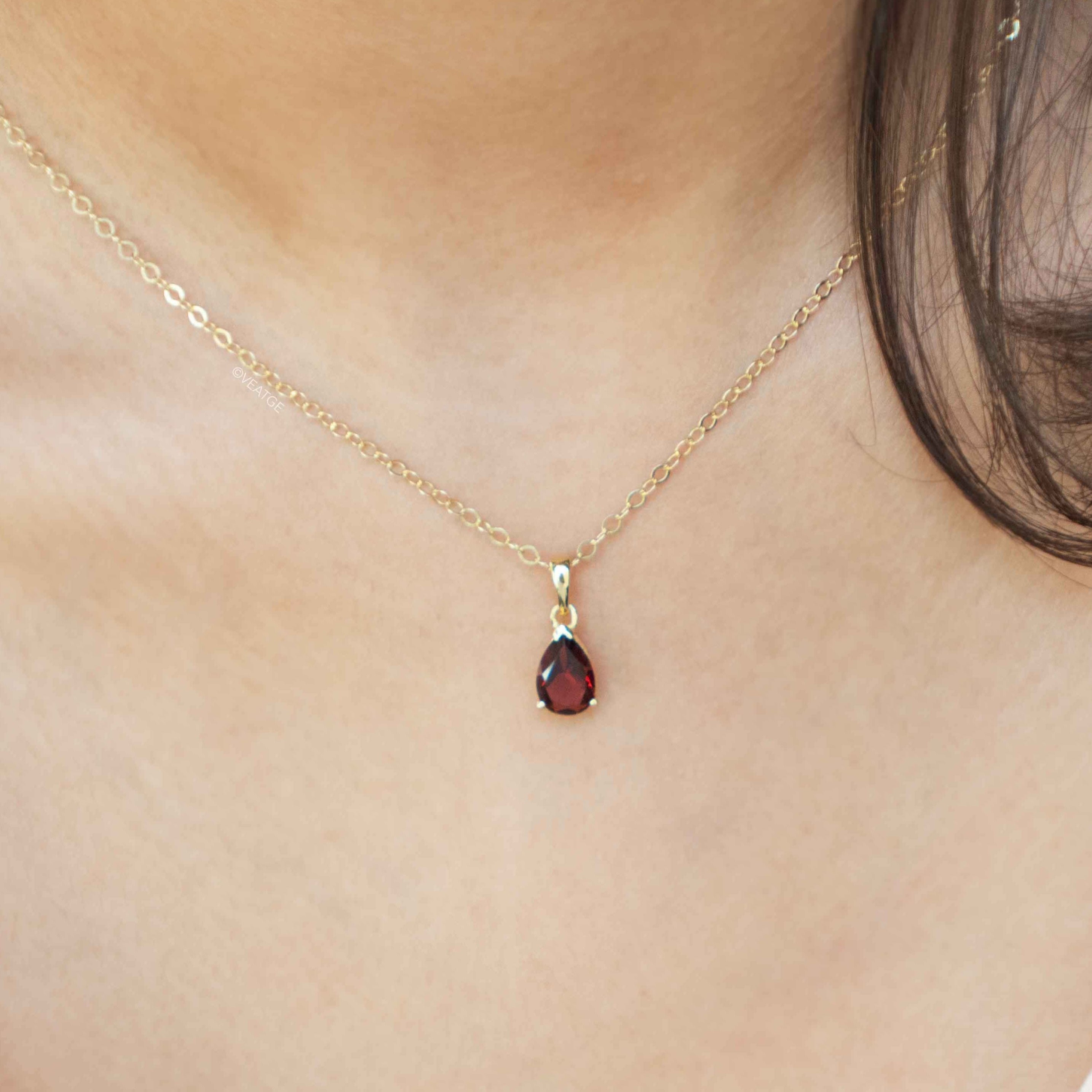 Pear Teardrop Birthstone Necklace Natural Garnet January Birthday Gift