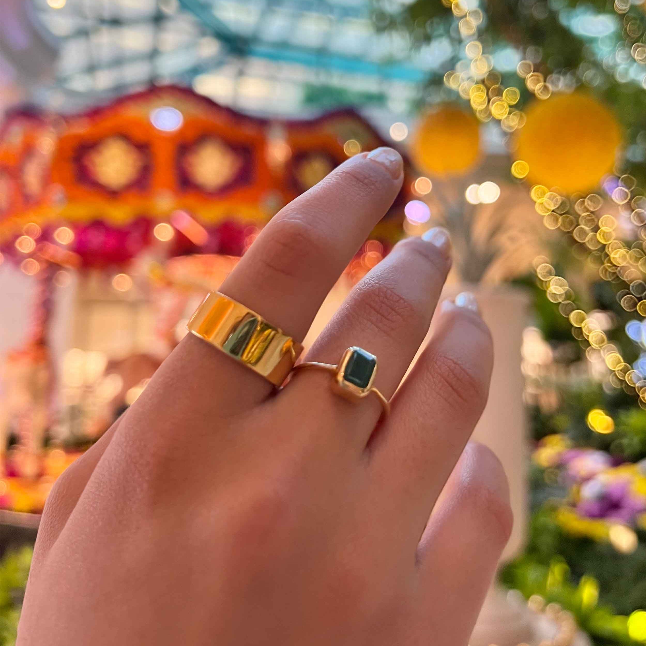Natural Genuine Emerald Gold Ring May Birthstones Gifts for Women Girls