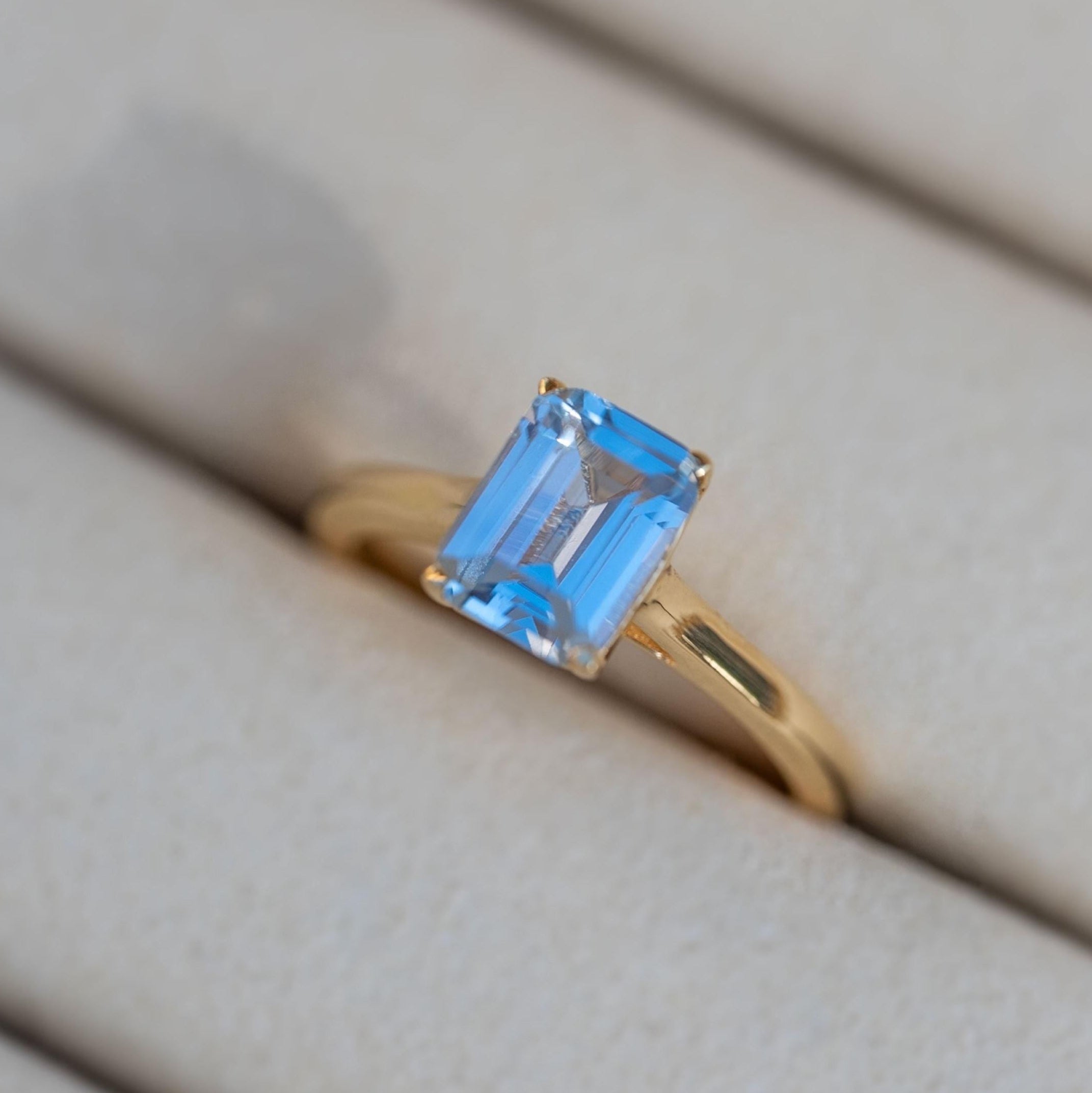 Aquamarine Ring Gold Emerald Cut
