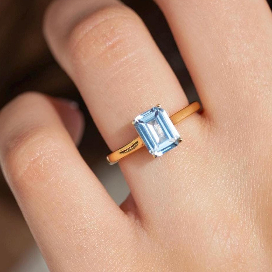 Aquamarine Ring Gold Emerald Cut