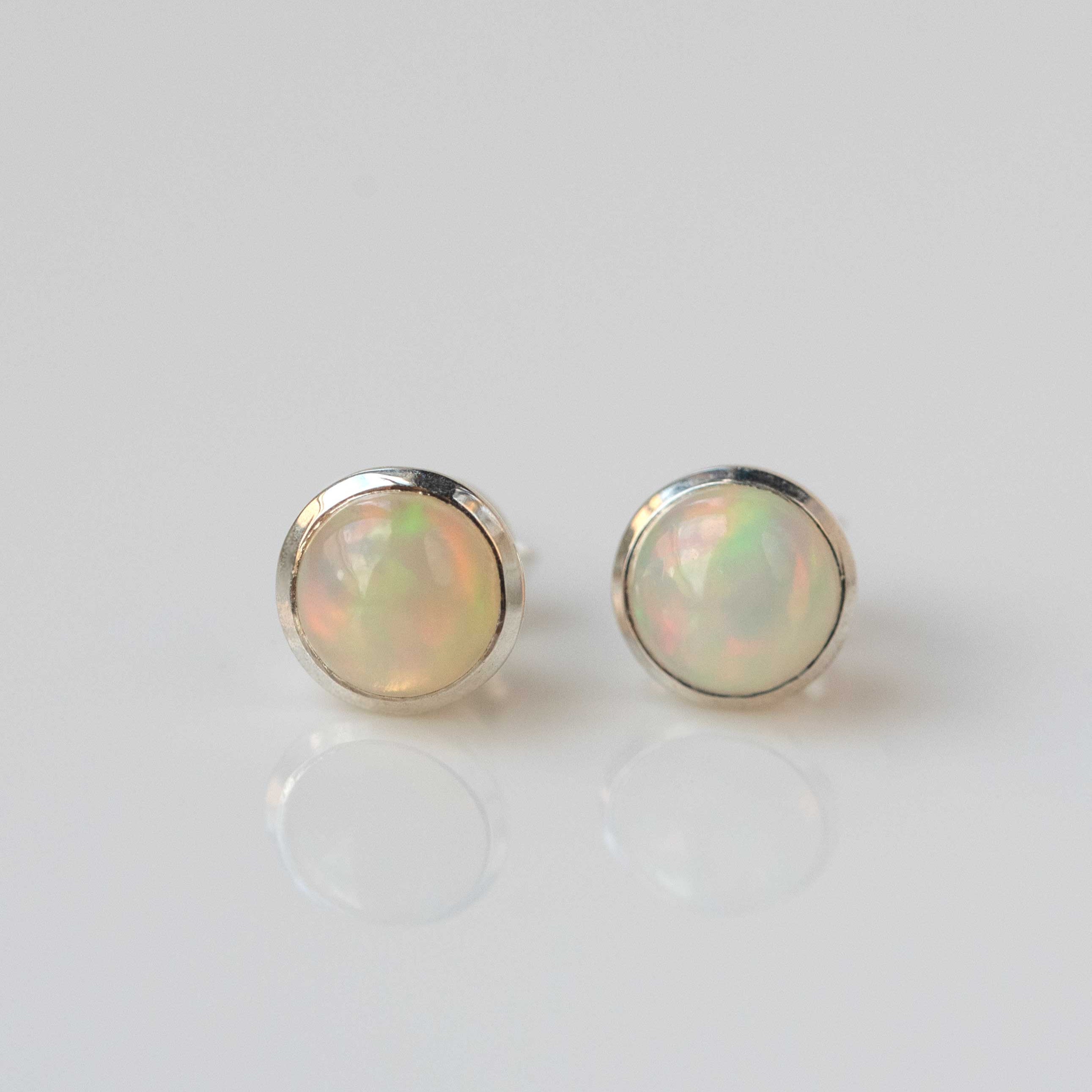 Genuine Real Opal Studs in Sterling Silver 925 October Birthstone Birthday Gifts for Women