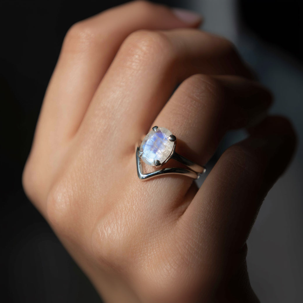 Pre-Stacked Moonstone Ring Set - Large