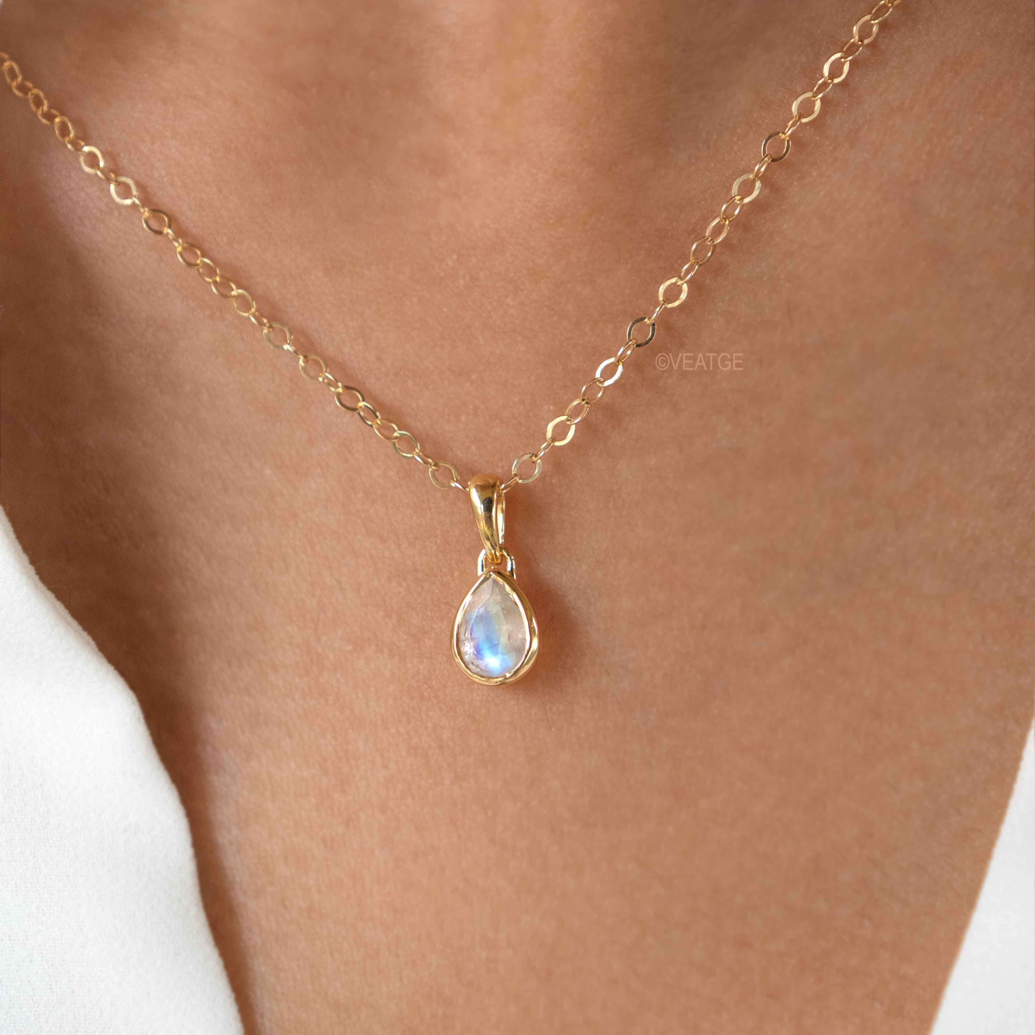 14k gold filled Dainty Pear Moonstone Necklace, Teardrop Moonstone Necklace, June Birthstone, Gift for Teen Girls, Gift for Daughter, Graduate Gifts