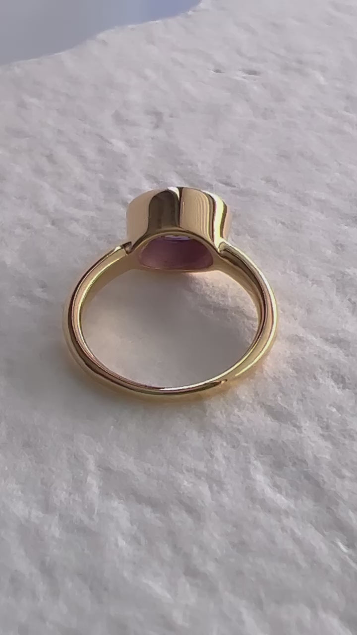 Gold Amethyst Ring, bold statement gemstone ring.