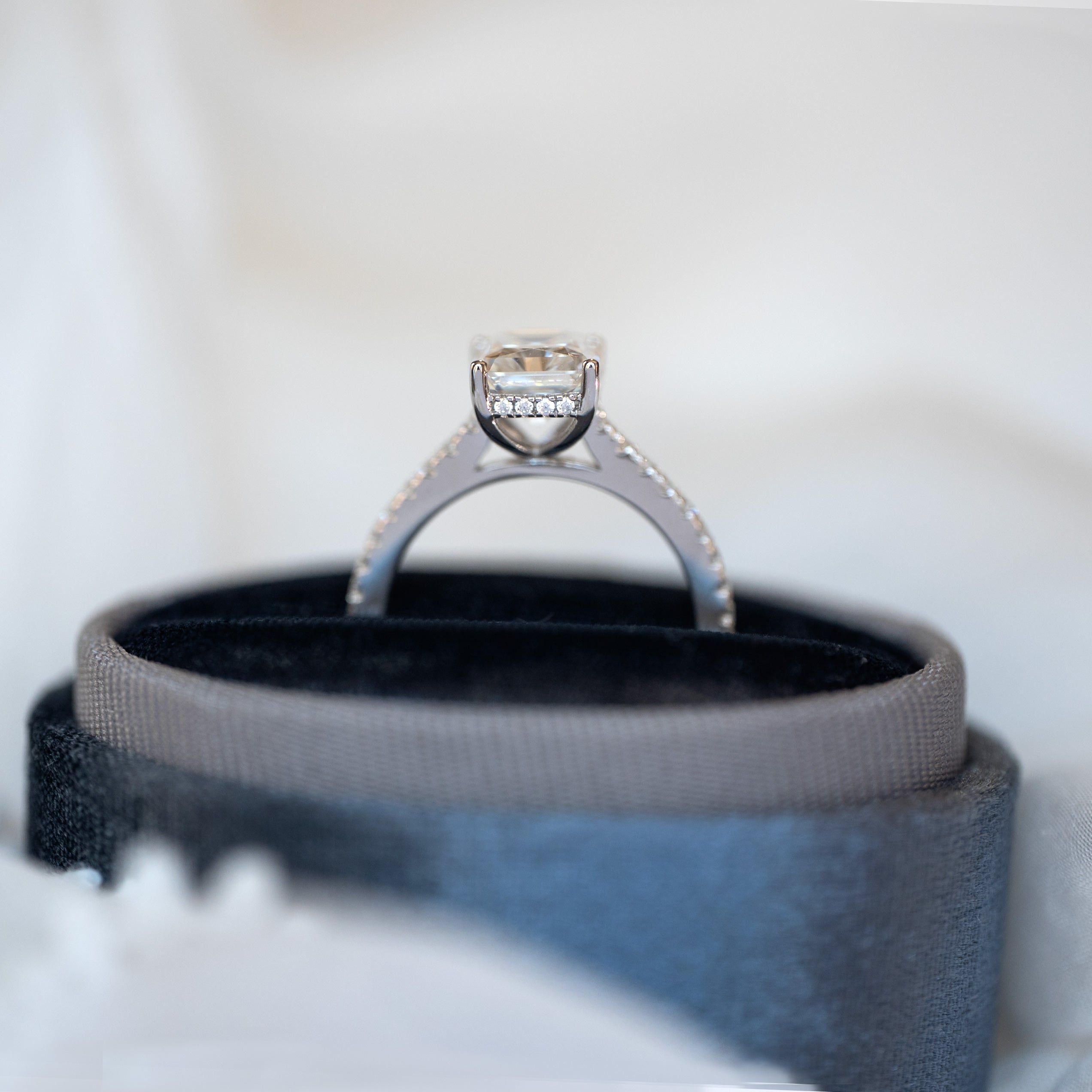 3ct Radiant Cut Moissanite Ring with Hidden Halo