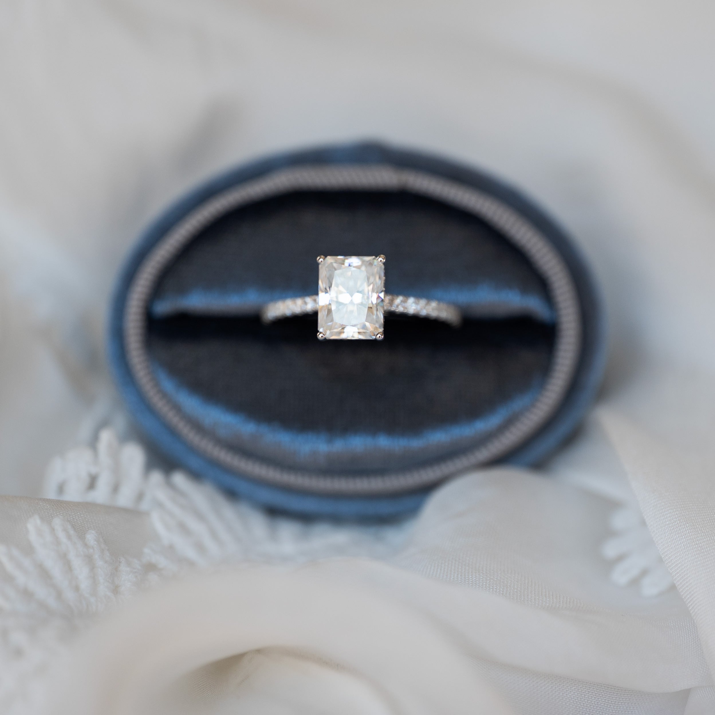 3ct Radiant Cut Moissanite Ring with Hidden Halo