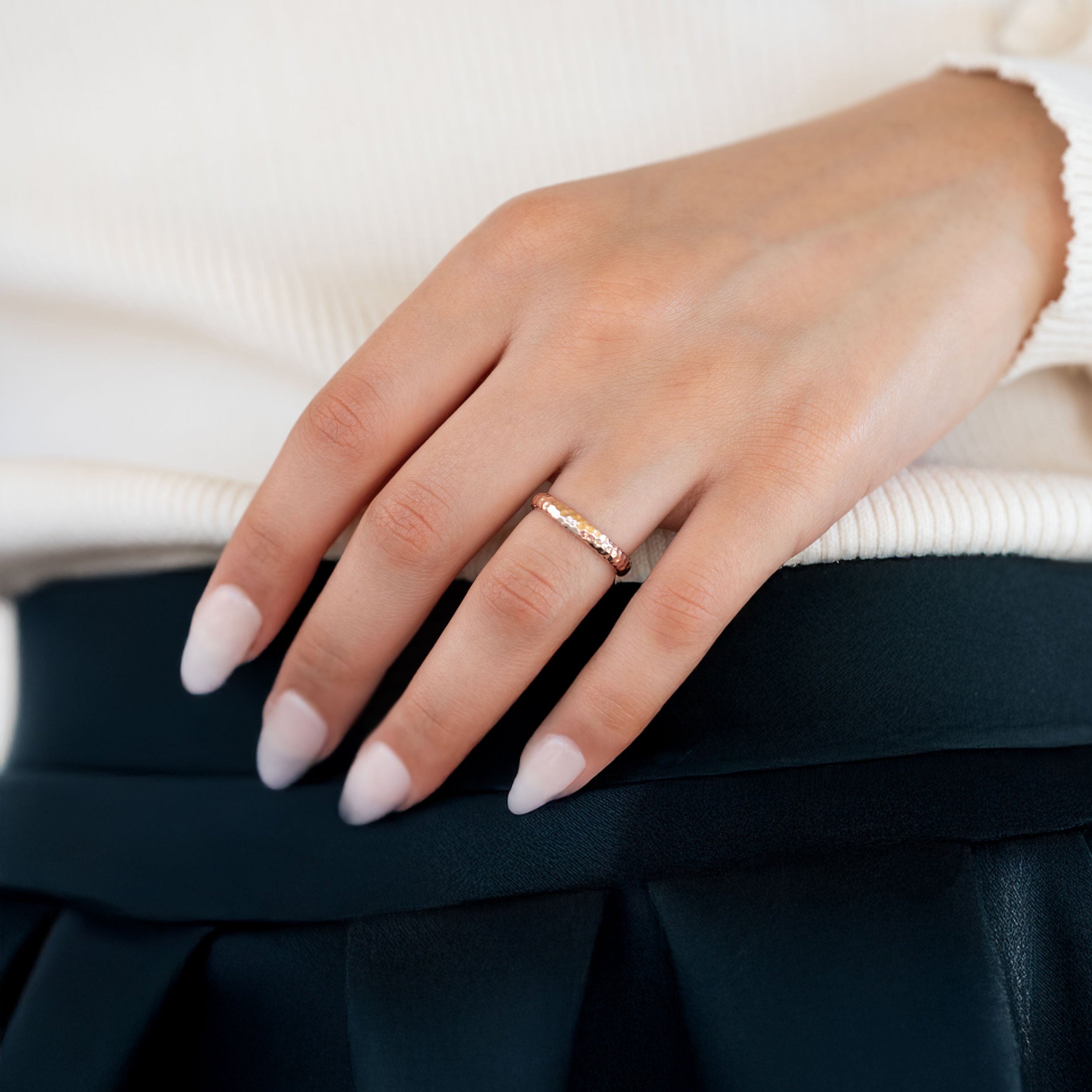 Rose Gold Unique Hammered Wedding Bands, Rose Gold Ring, Stackable Ring 3mm, Women Wedding Band Ring, Mens Wedding Band Rings, Anniversary Gift, Unisex Wedding Bands for him and her