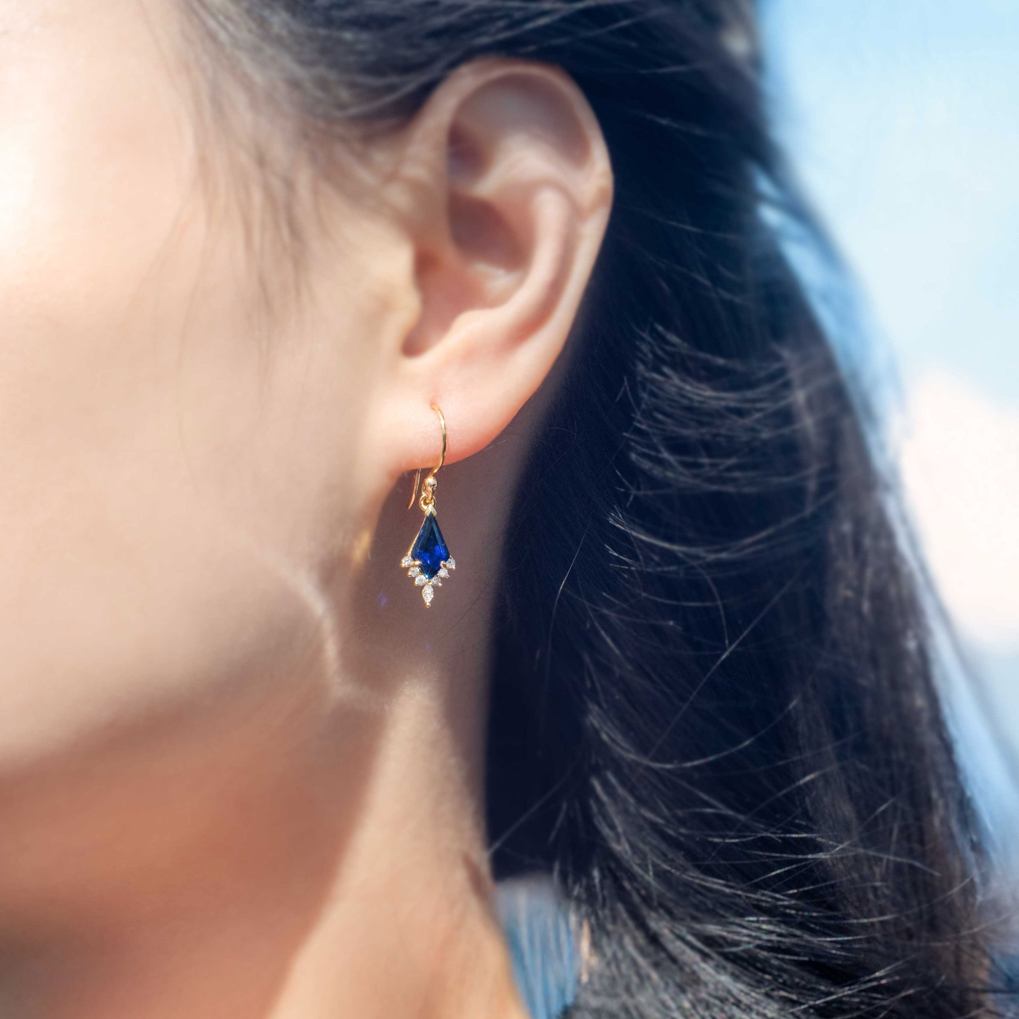 sapphire kite dangle earrings gold vermeil 14k