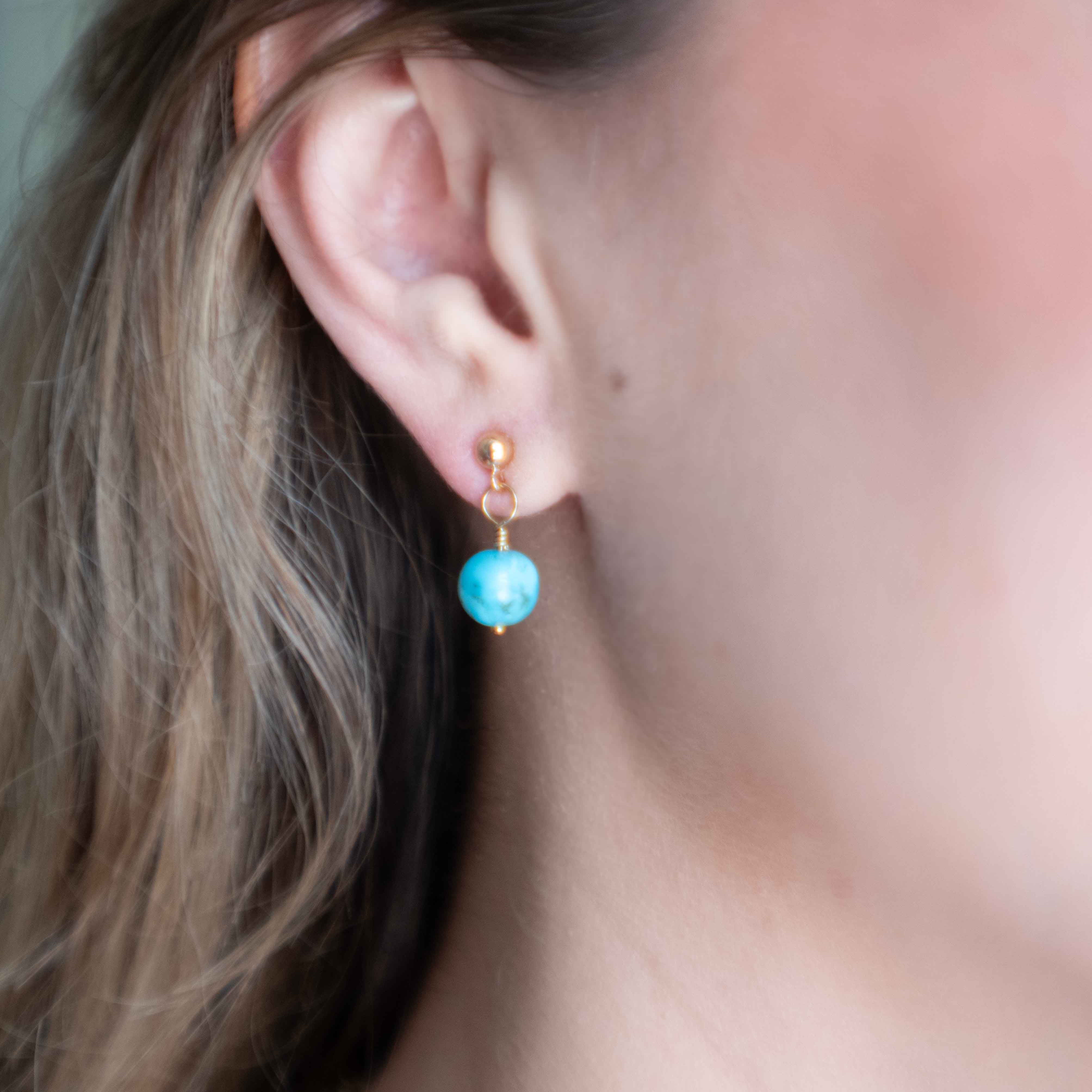 Natural Turquoise Drop Earrings in 14k Gold Filled Gift for Women and Teen Girls