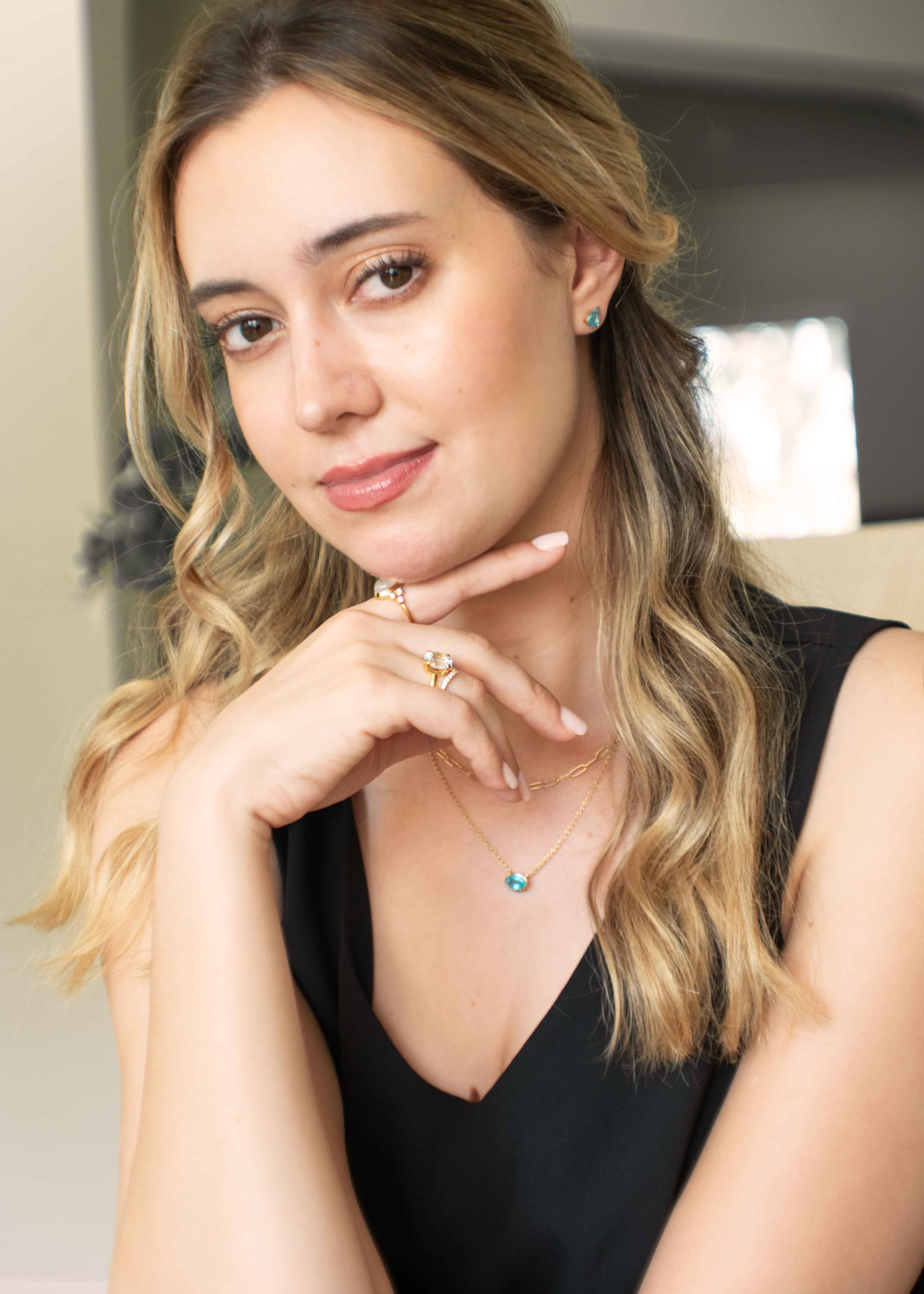 Blue Green Apatite Unique Gemstone Necklace in 14k gold vermeil