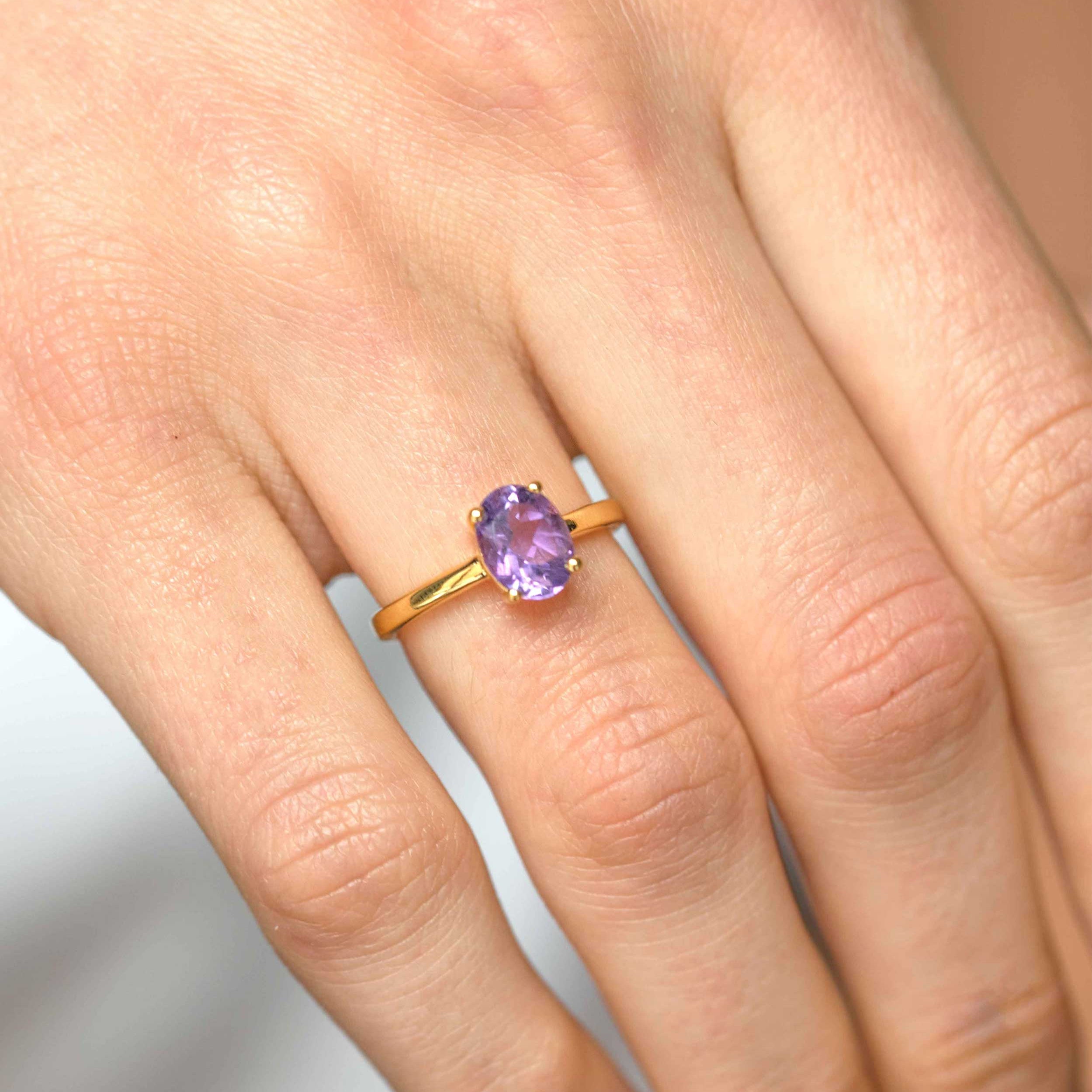 Amethyst Gold Ring Stacking February Birthstone Gemstone Gifts for her