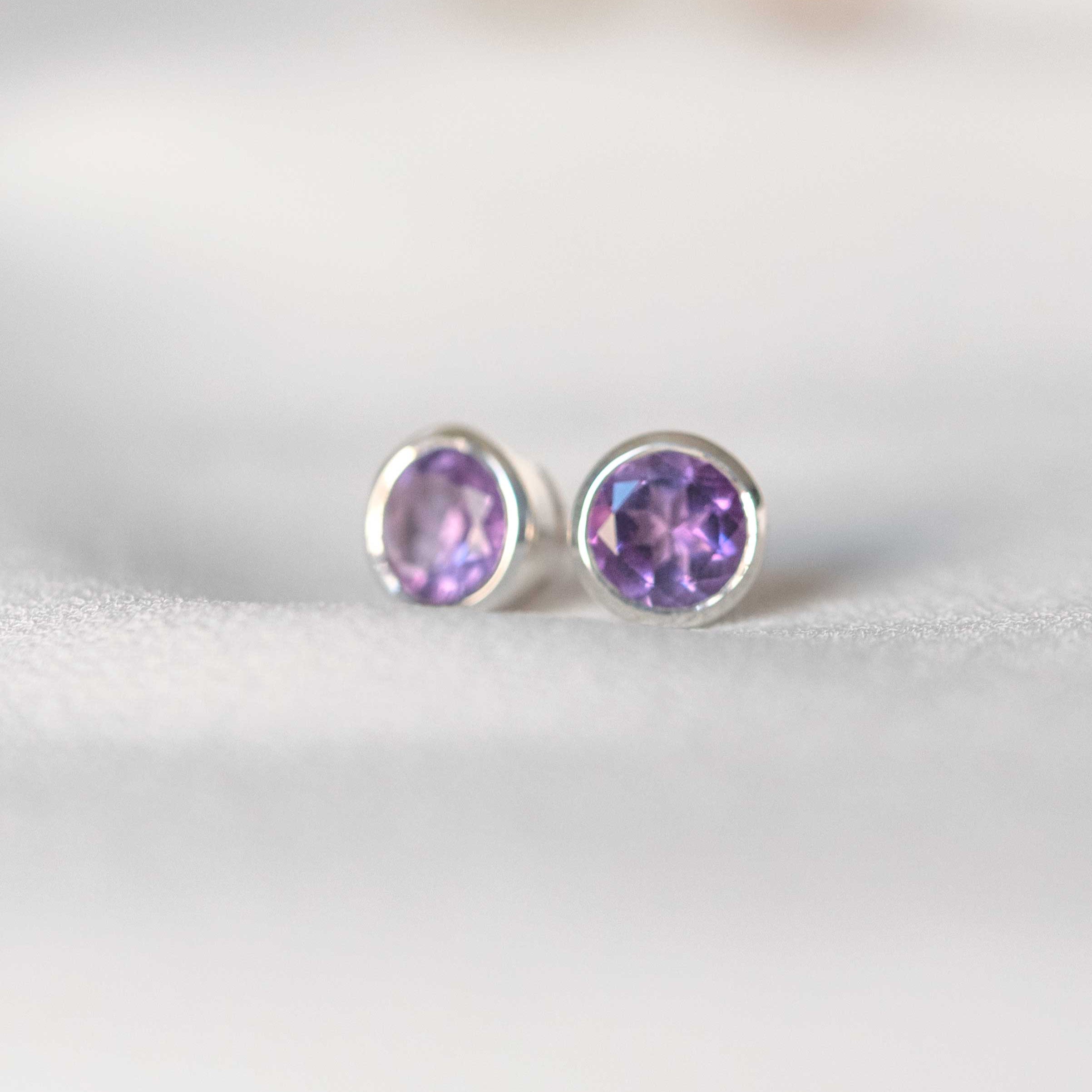 Amethyst Stud Earrings February Sterling Silver Birthstone Birthday Gifts for women