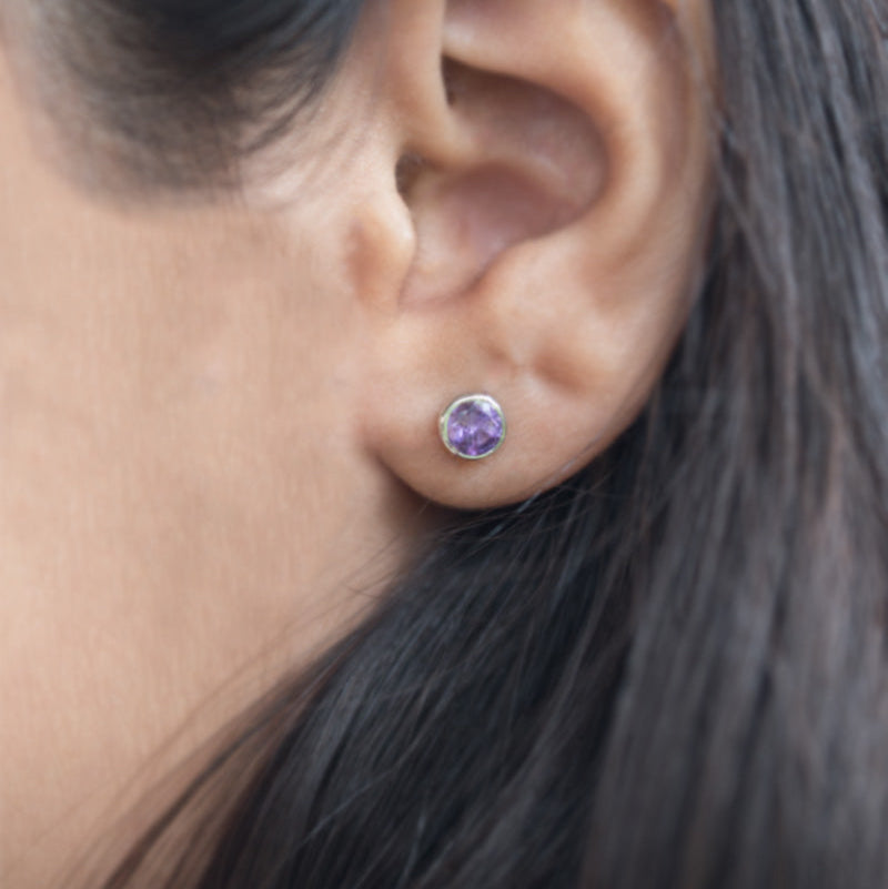 Amethyst Stud Earrings Sterling Silver