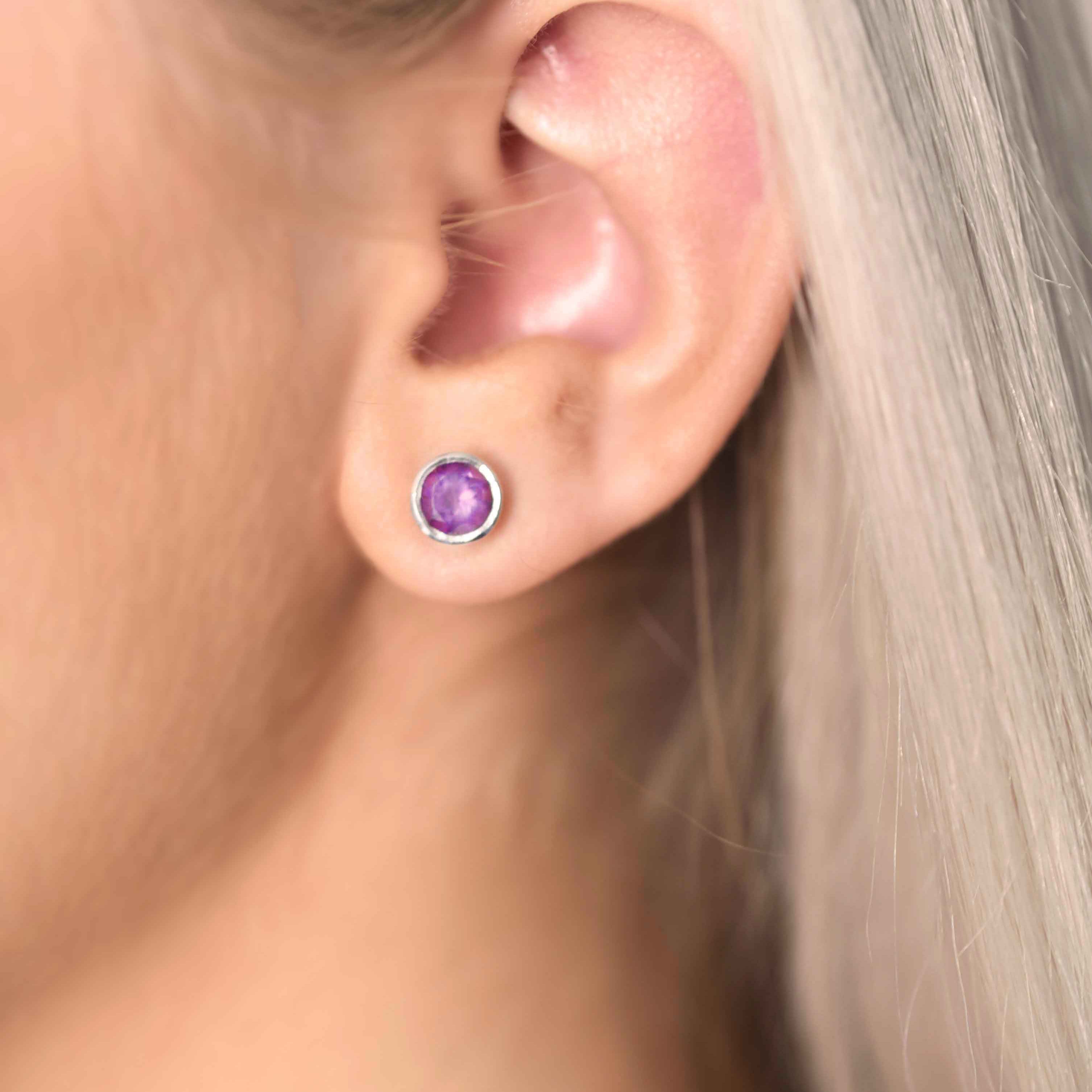 Amethyst Stud Earrings February Birthstone Birthday Gifts for women