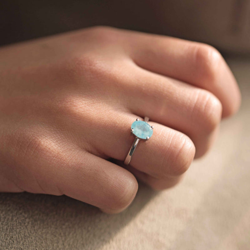 Aquamarine Silver Ring, March Birthstone, Natural Raw Aquamarine
