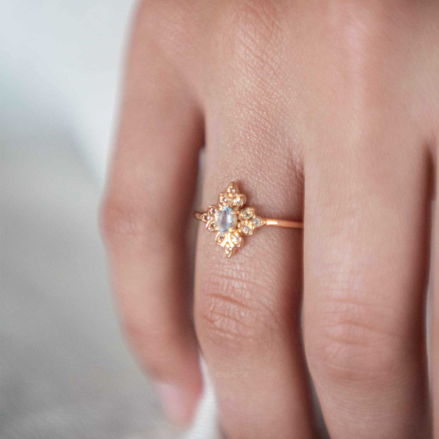 Alora Aquamarine Ring March birthstone genuine natural gemstone birthday anniversary gift for women girlfriend engagement ring vintage Edwardian style