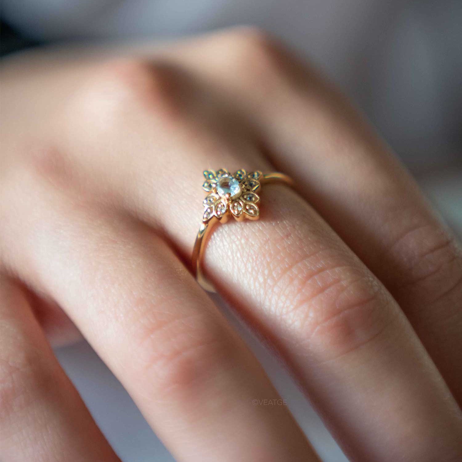 Alora Aquamarine Ring March birthstone genuine natural gemstone birthday anniversary gift for women girlfriend engagement ring vintage Edwardian style