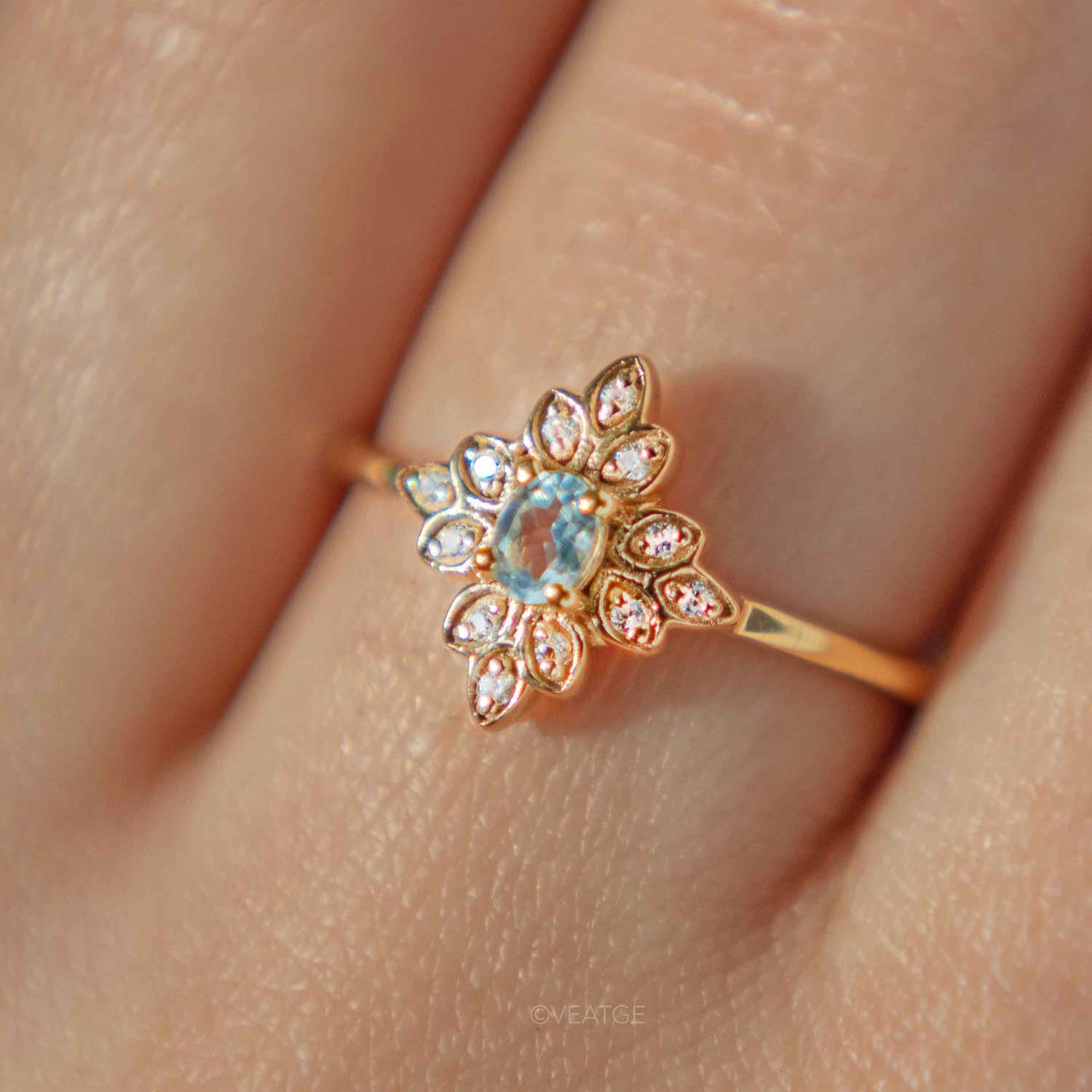 Alora Aquamarine Ring March birthstone genuine natural gemstone birthday anniversary gift for women girlfriend engagement ring vintage Edwardian style
