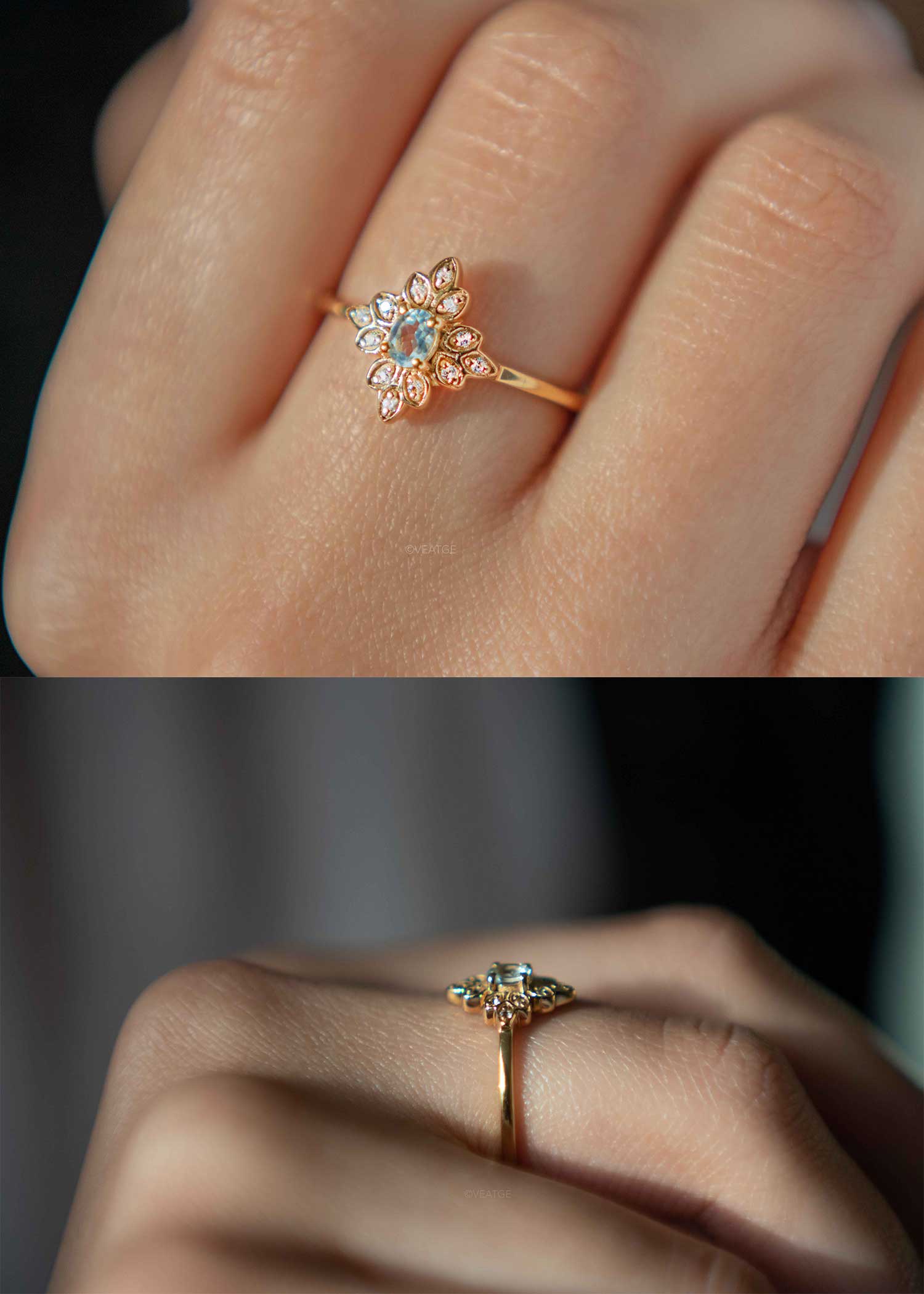 Alora Aquamarine Ring March birthstone genuine natural gemstone birthday anniversary gift for women girlfriend engagement ring vintage Edwardian style