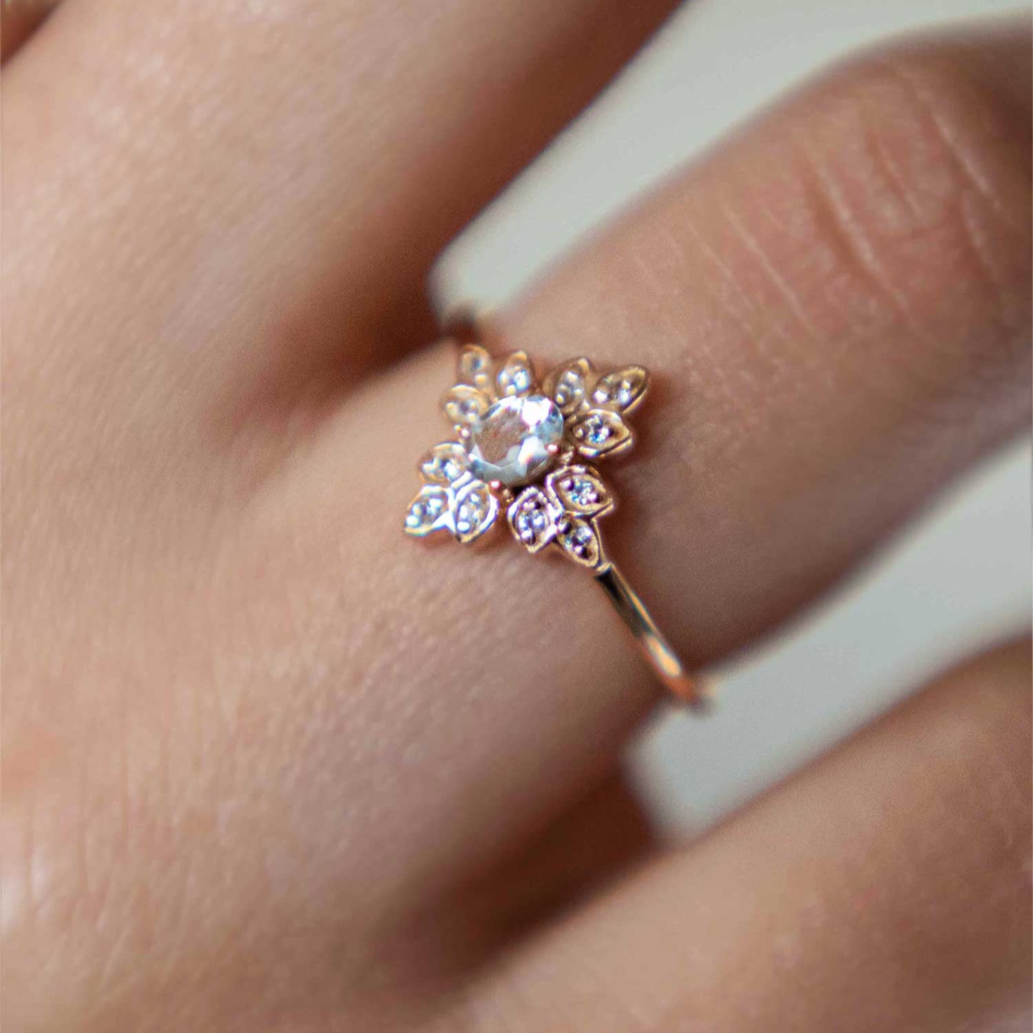 Alora Aquamarine Ring March birthstone genuine natural gemstone birthday anniversary gift for women girlfriend engagement ring vintage Edwardian style