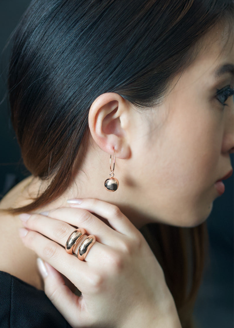 Ball Wire Hoops Earrings - Rose Gold Vermeil