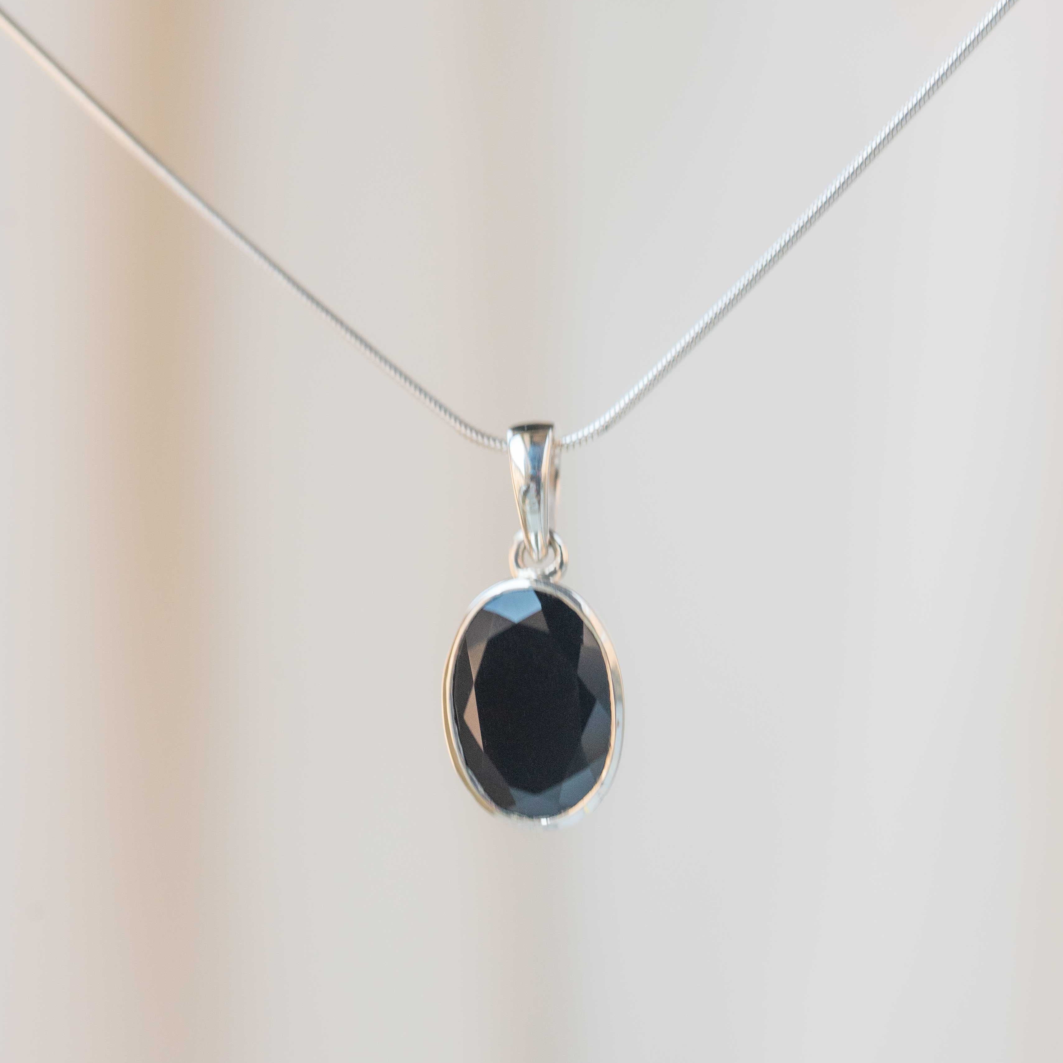 Black Onyx Pendant Necklace oval womens gifts sterling silver