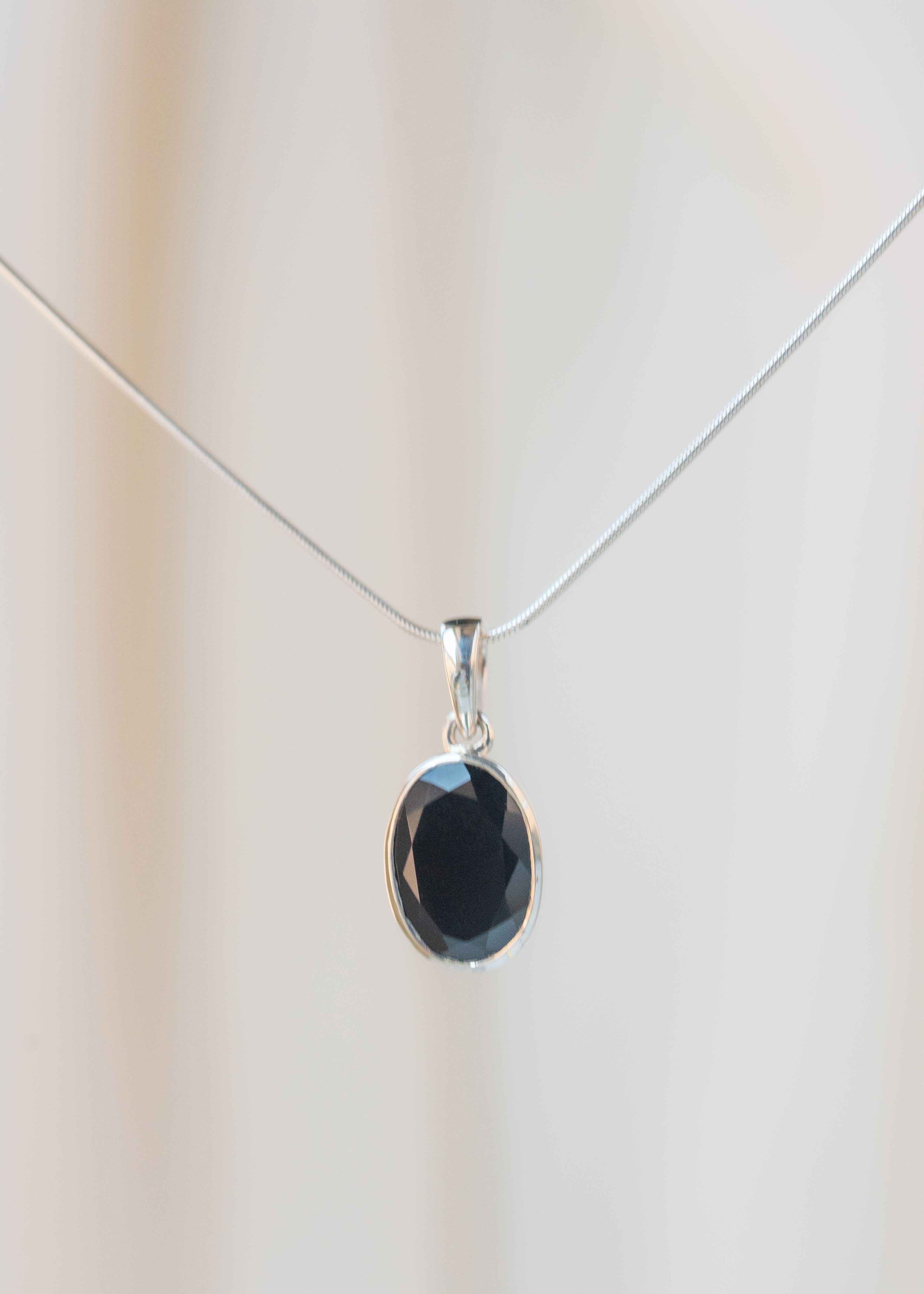 Black Onyx Pendant Necklace oval womens gifts sterling silver