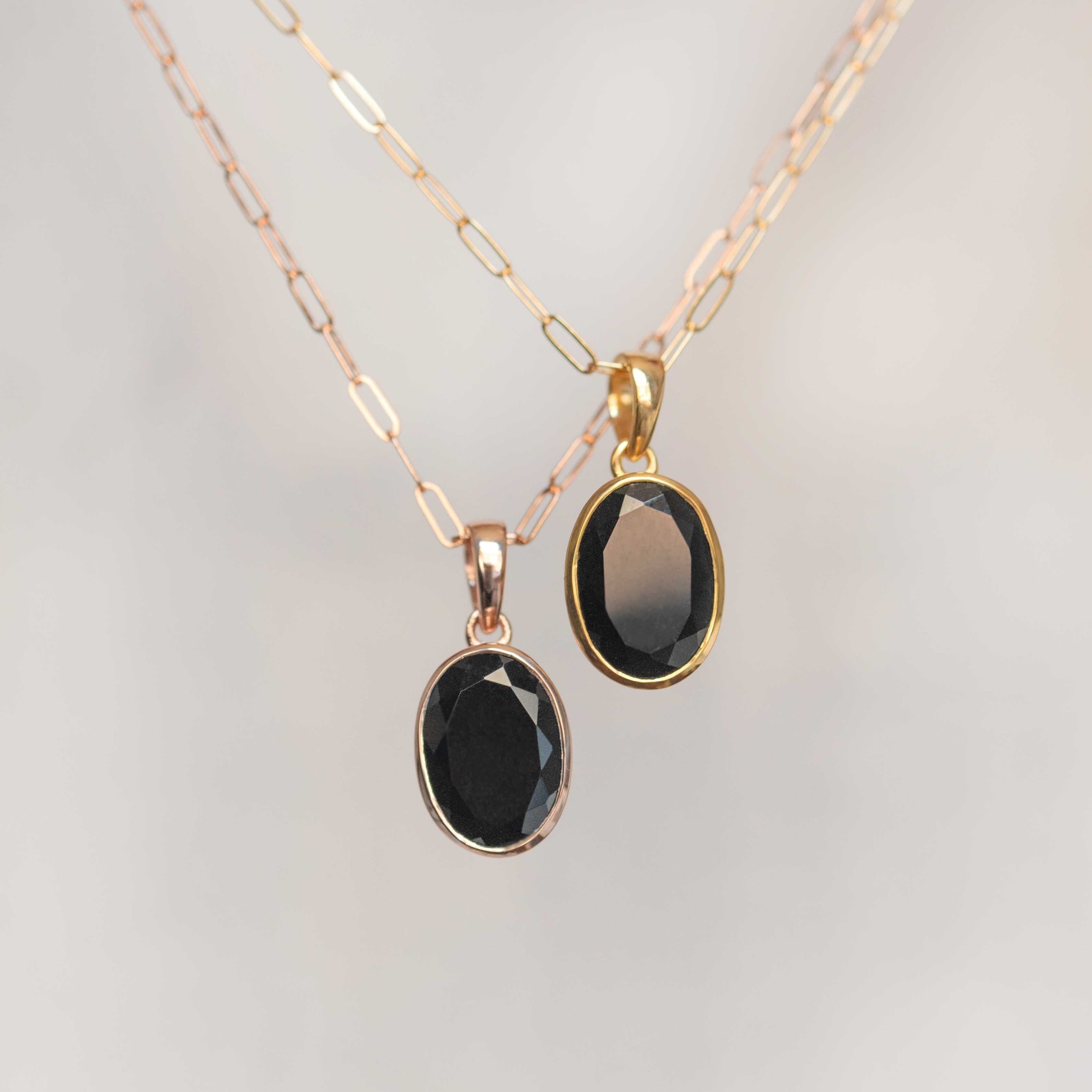 Black Onyx Pendant Necklace oval womens gifts gold