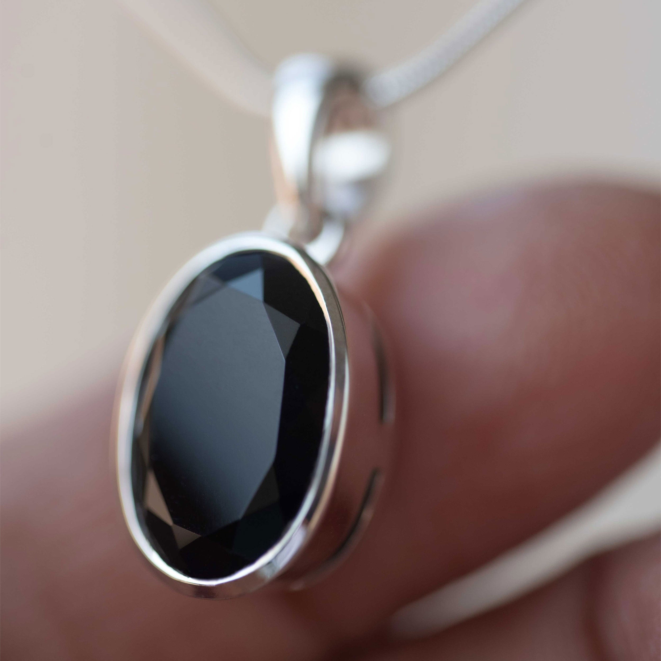 Black Onyx Pendant Necklace oval womens gifts