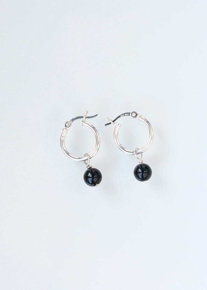 black onyx hoops silver earrings