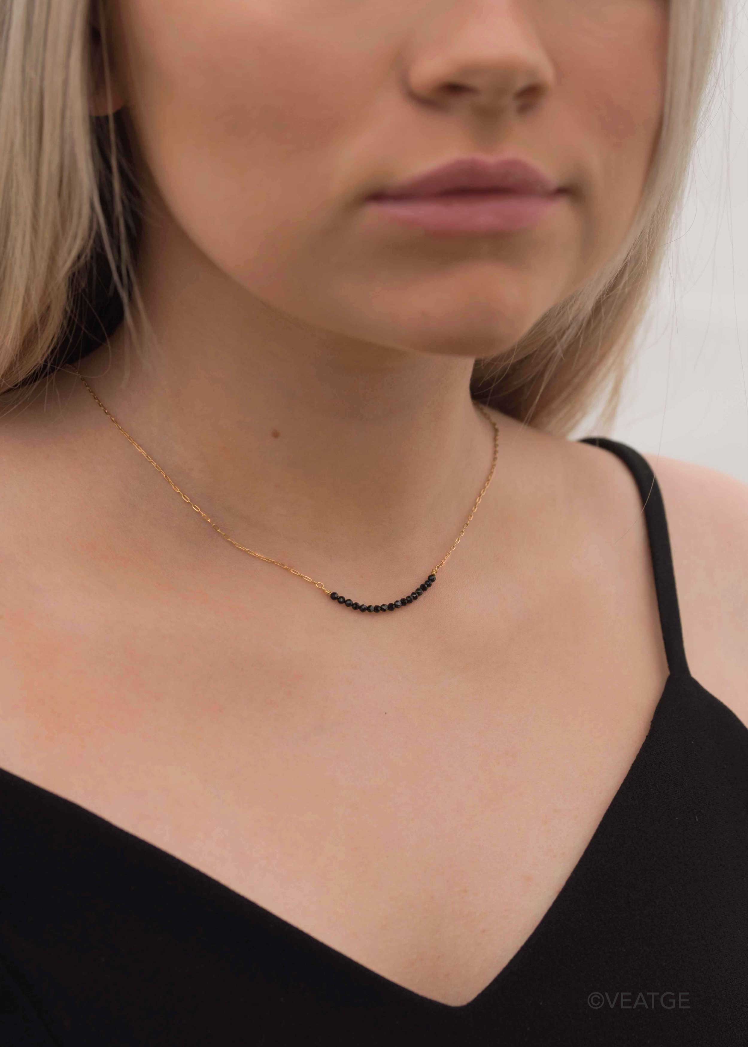 black spinel necklace gold delicate minimal choker gift for girls