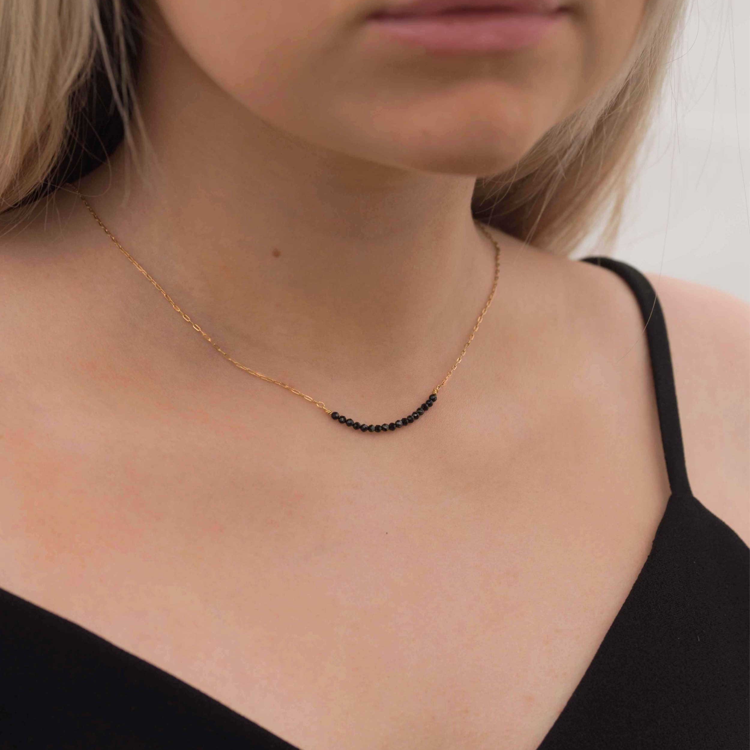black spinel necklace gold delicate minimal choker gift for girls