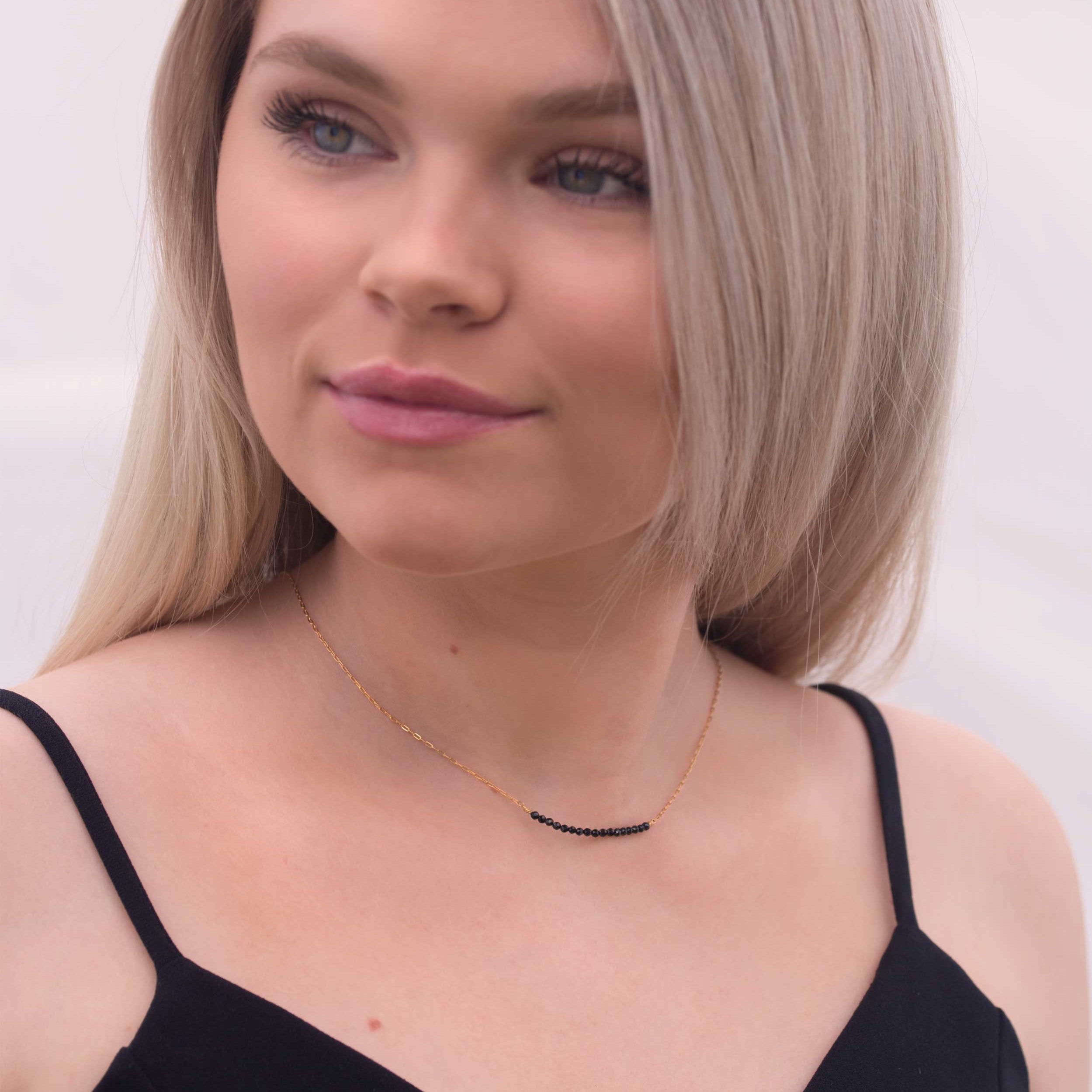 black spinel necklace gold delicate minimal choker gift for girls
