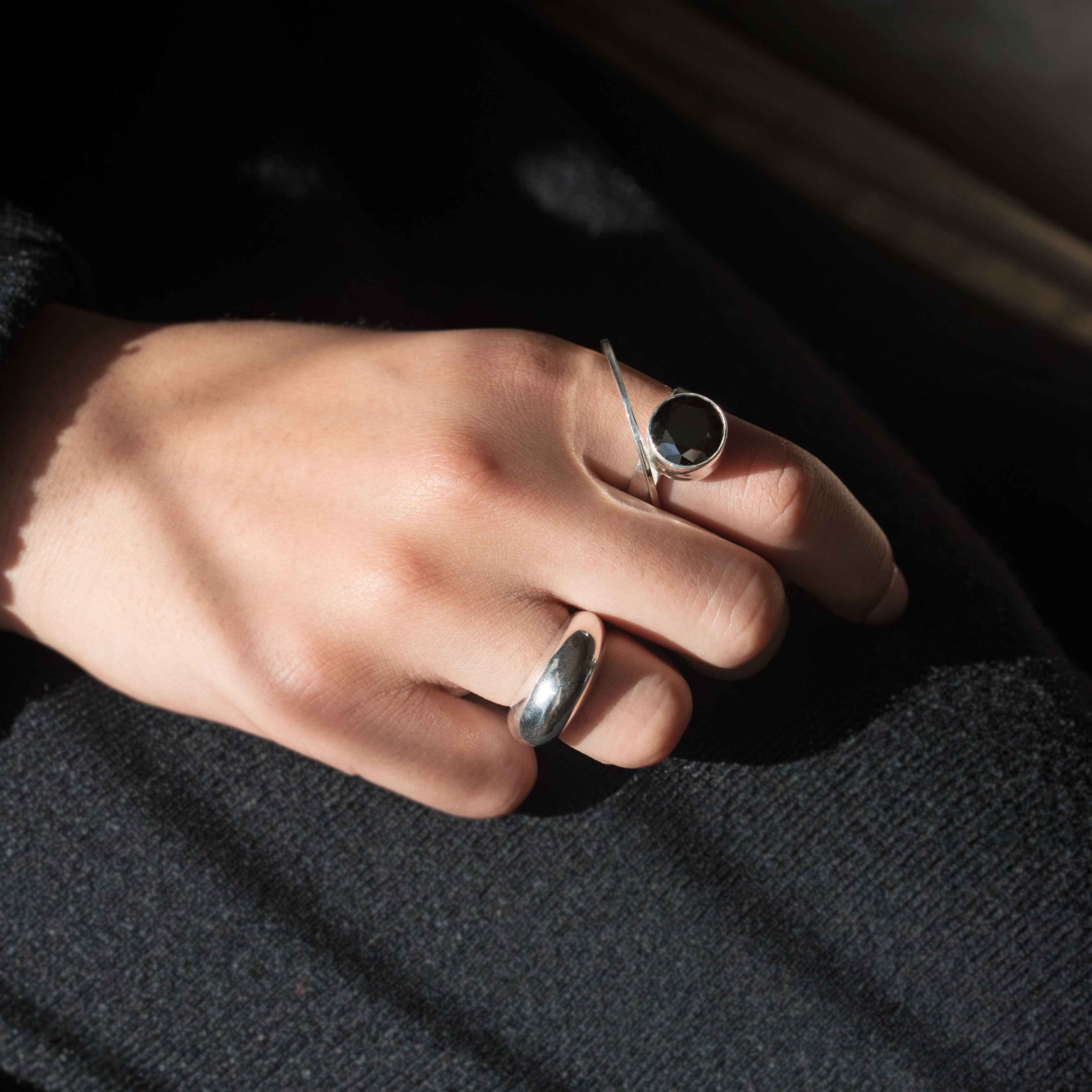 black statement ring sterling silver modern geometric jewelry bold