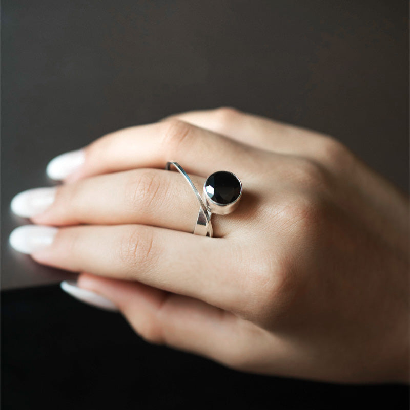 black statement ring sterling silver modern geometric jewelry bold