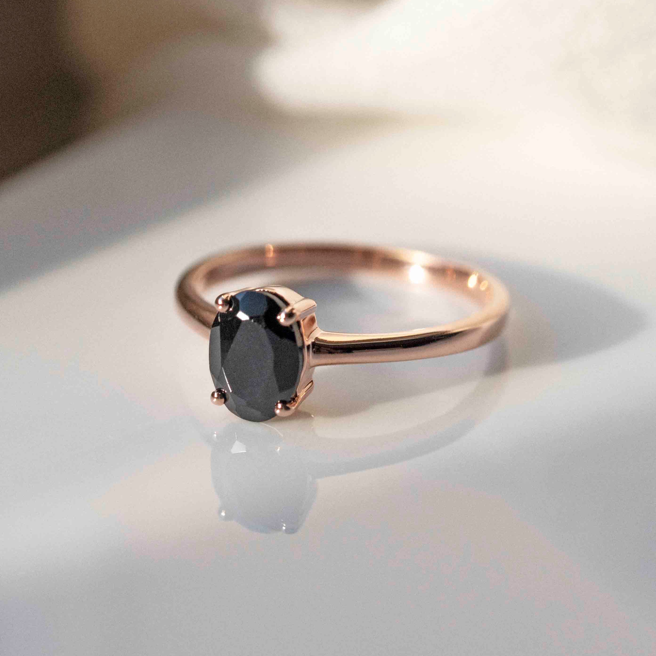 Genuine Black Onyx Ring in Rose Gold Protection stone