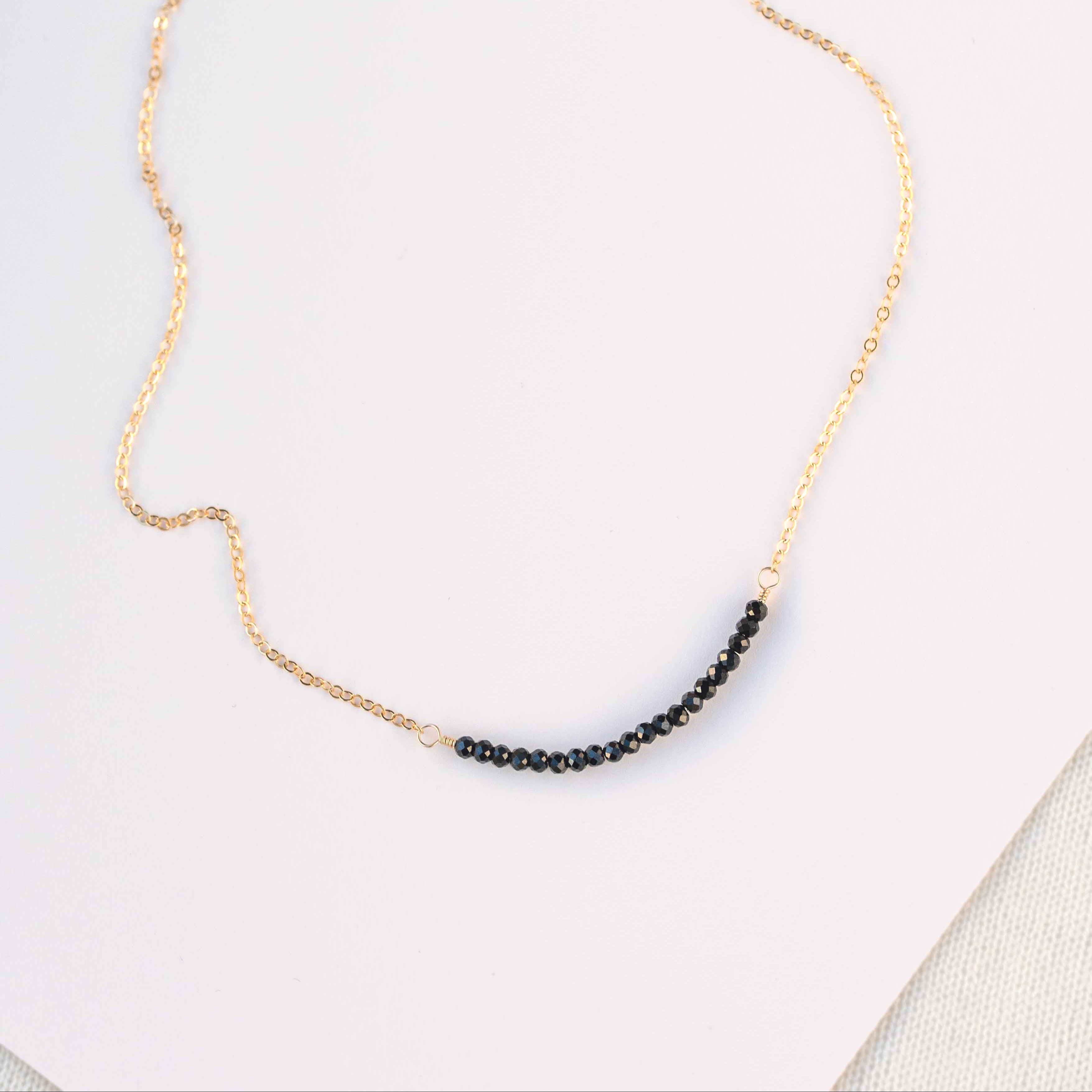 black spinel necklace gold delicate minimal choker gift for girls