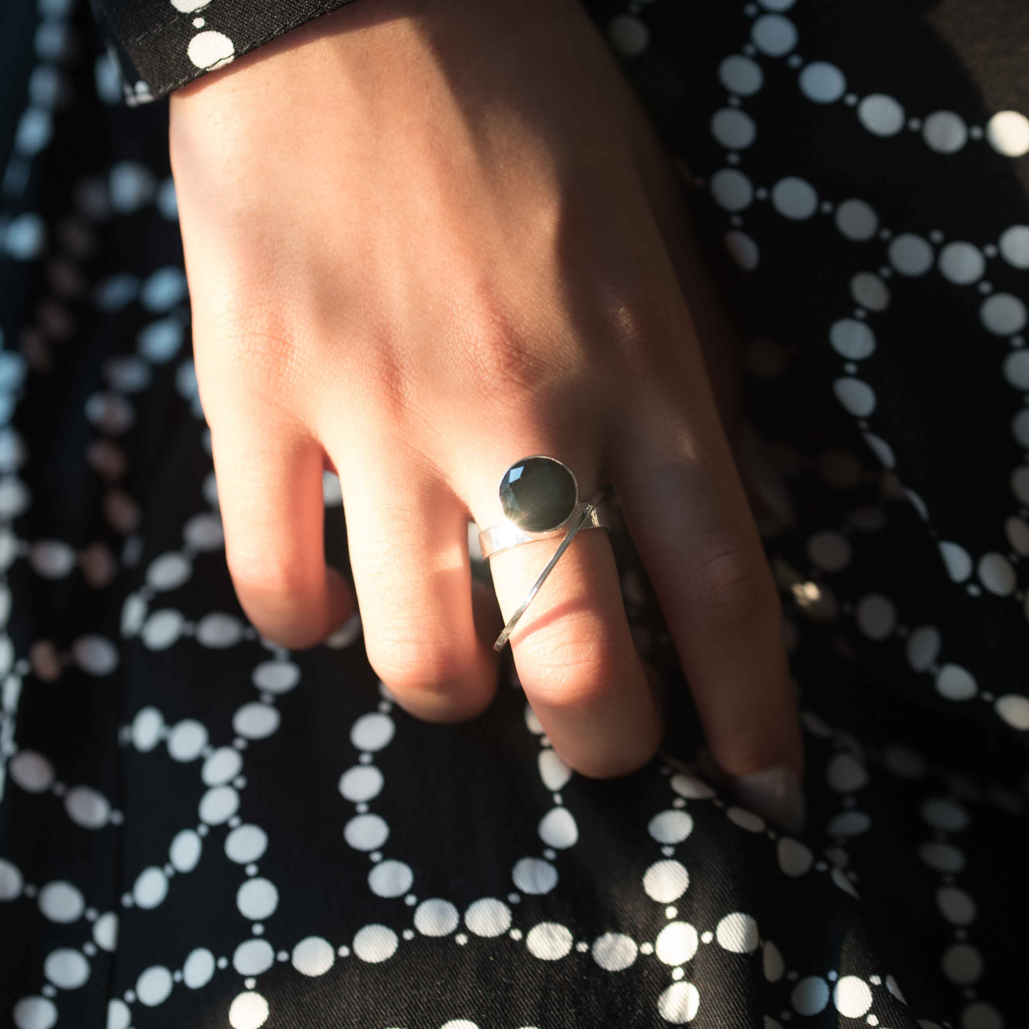 black statement ring sterling silver modern geometric jewelry bold