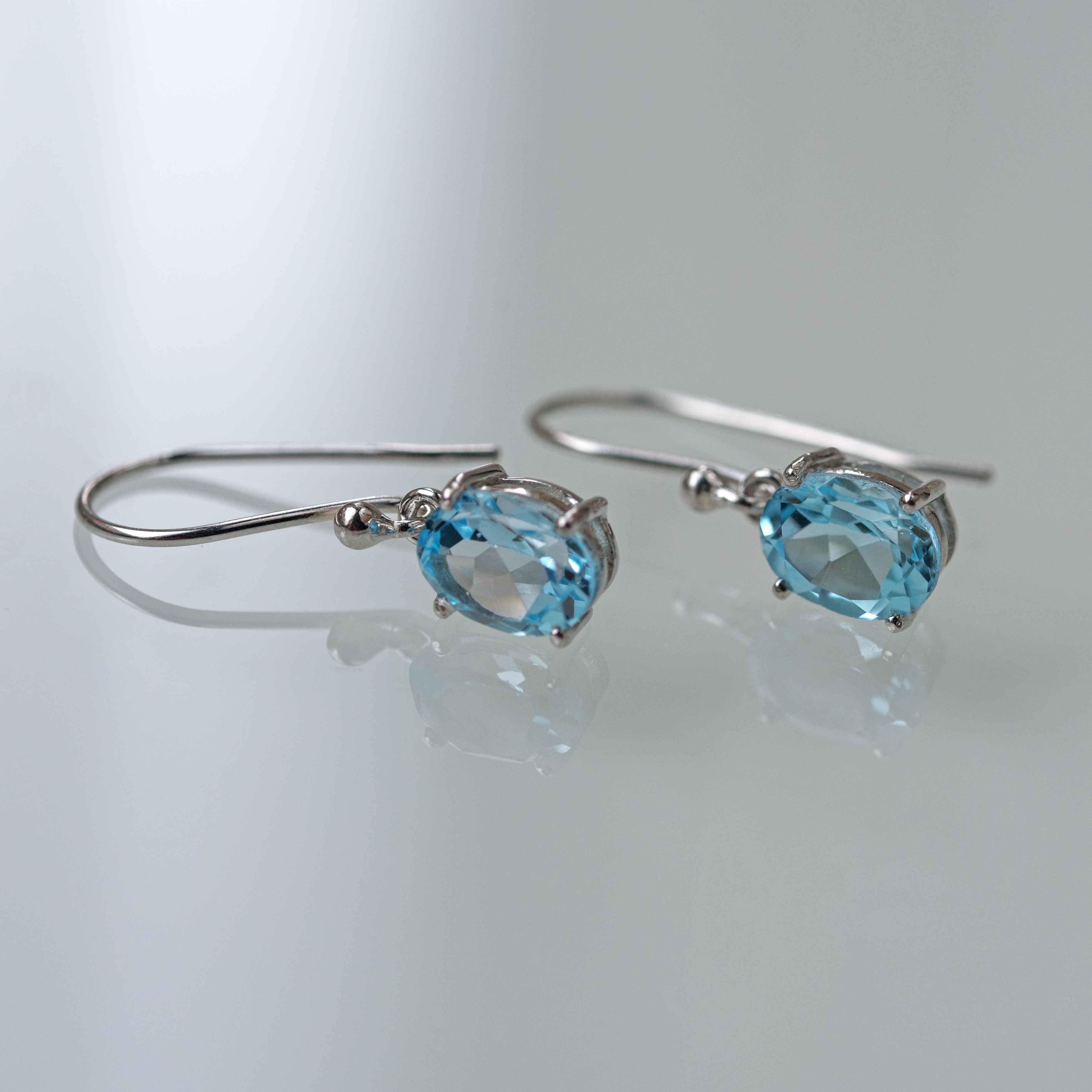 Blue Topaz Gemstone December Birthstone Dangle Earrings Silver