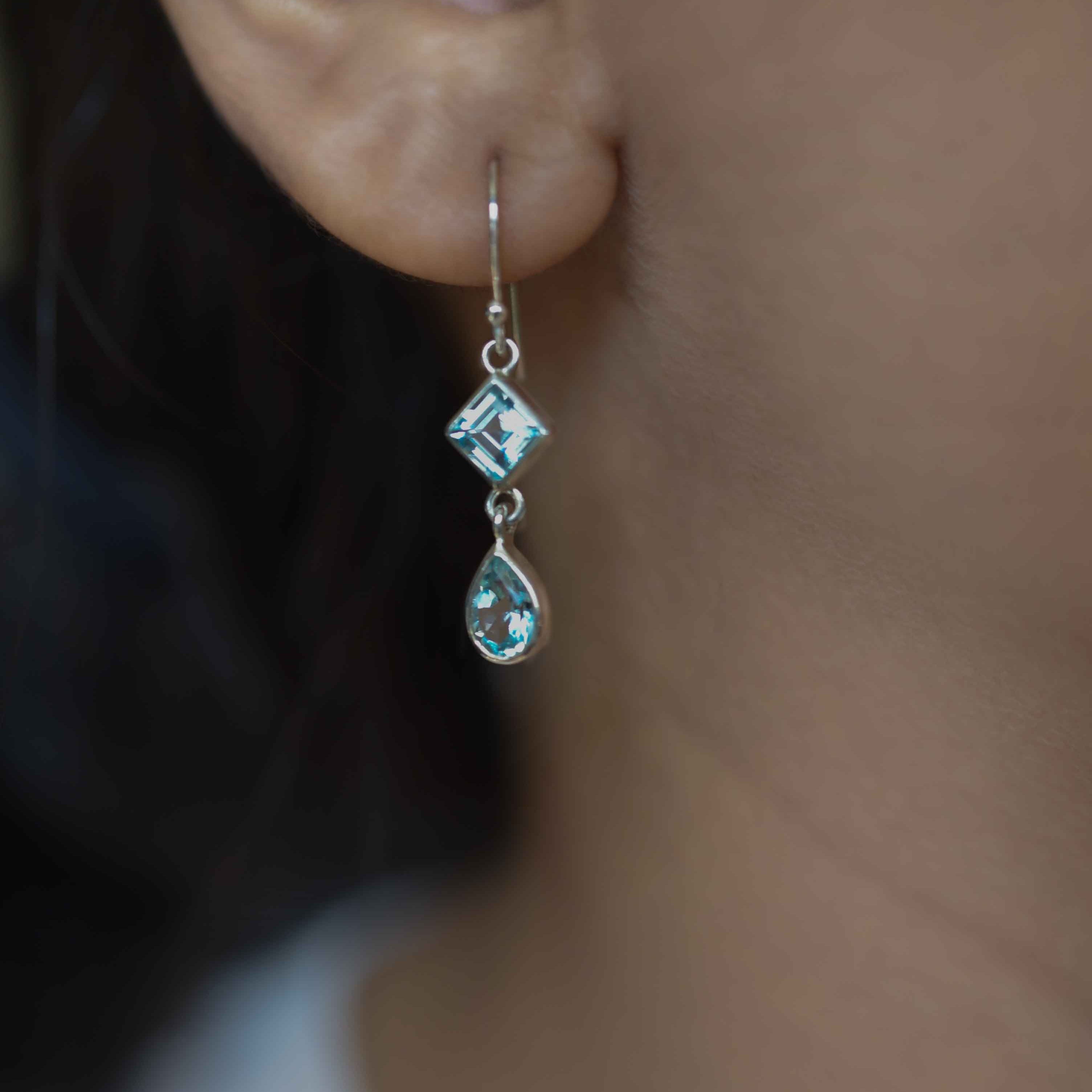 Blue Topaz Dangle Drop Earrings Sterling Silver gifts