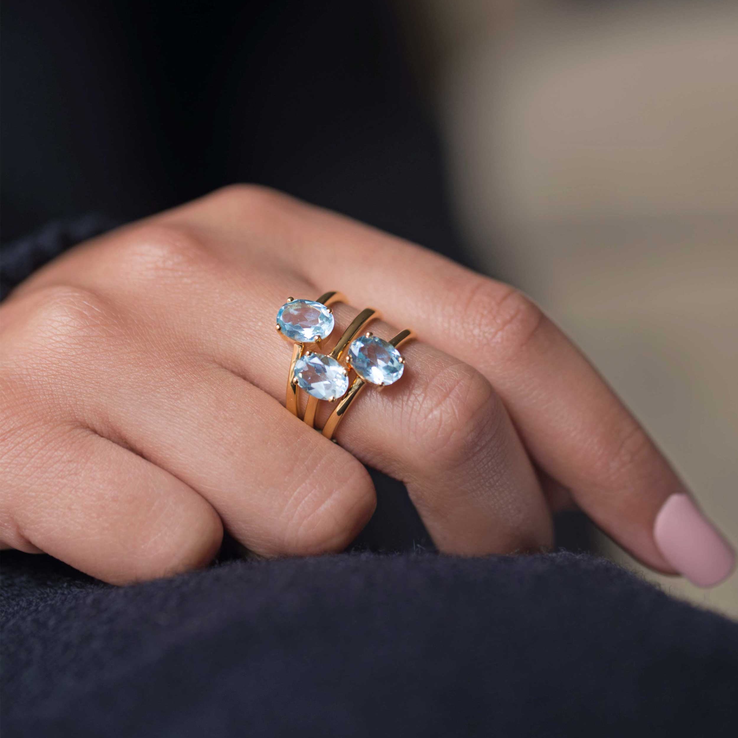 Blue Topaz Gold Plated Vermeil Ring December Birthstone Gemstone Promise Rings