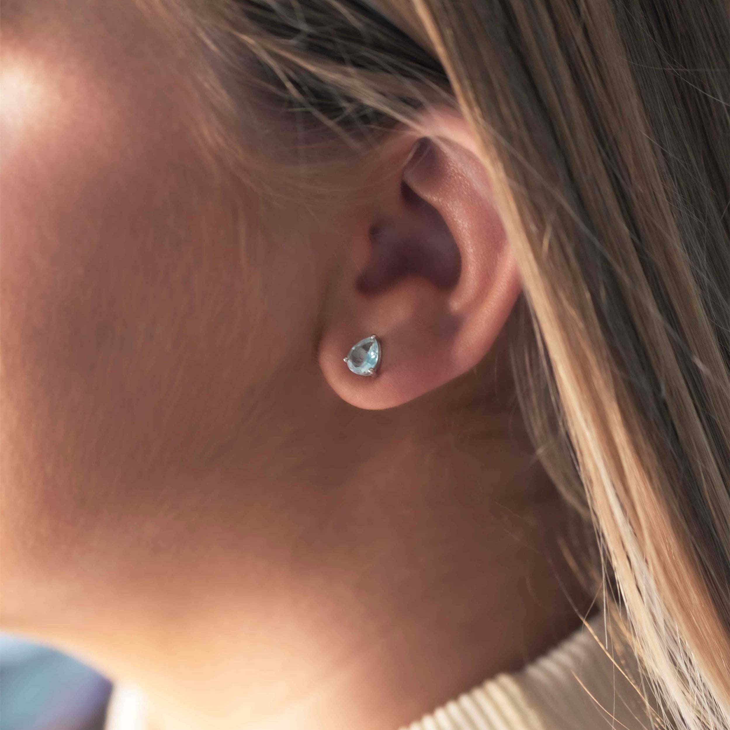 Blue Topaz Stud Earrings Second Piercing Cartilage gifts for girls bff girlfriends