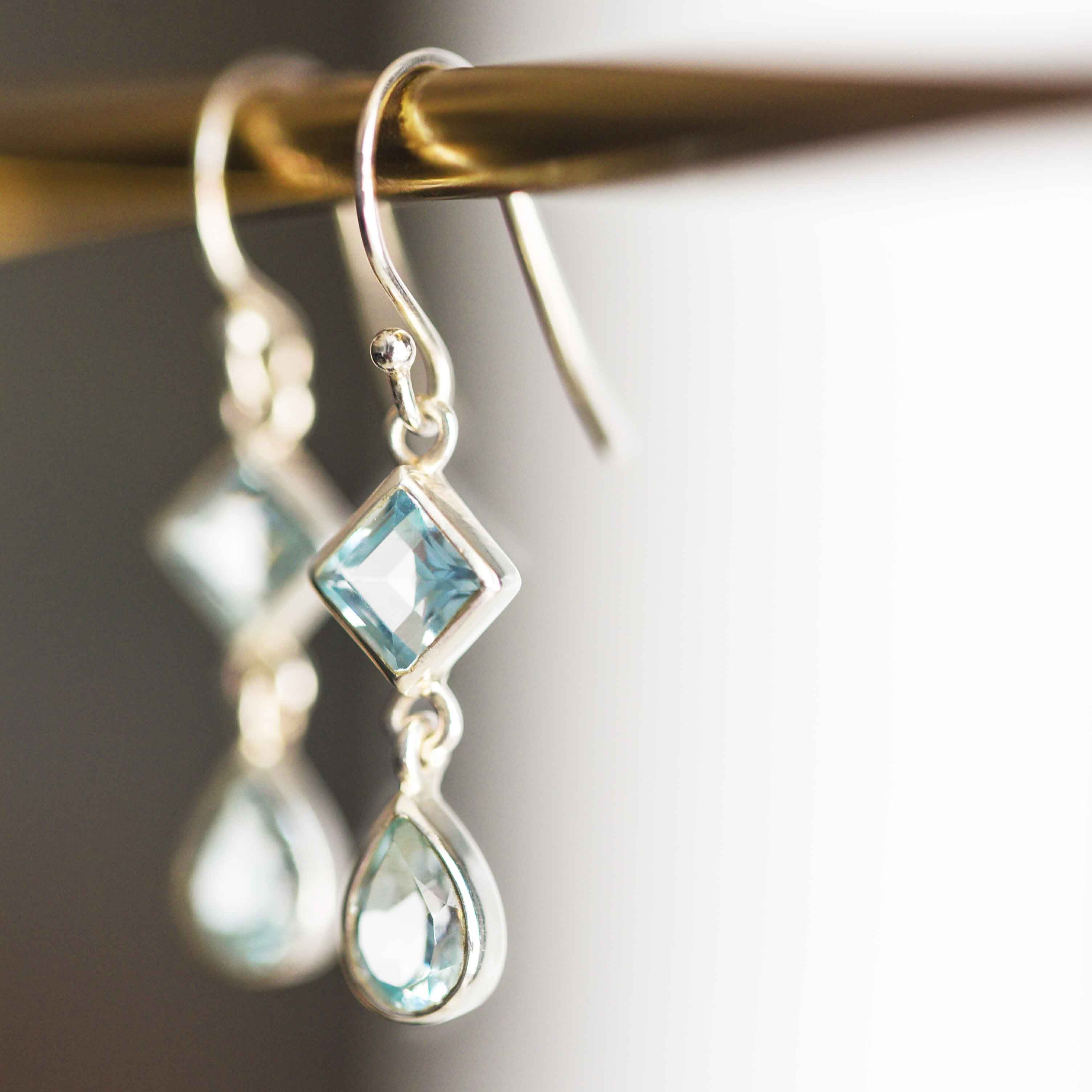 Blue Topaz Dangle Drop Earrings Sterling Silver gifts