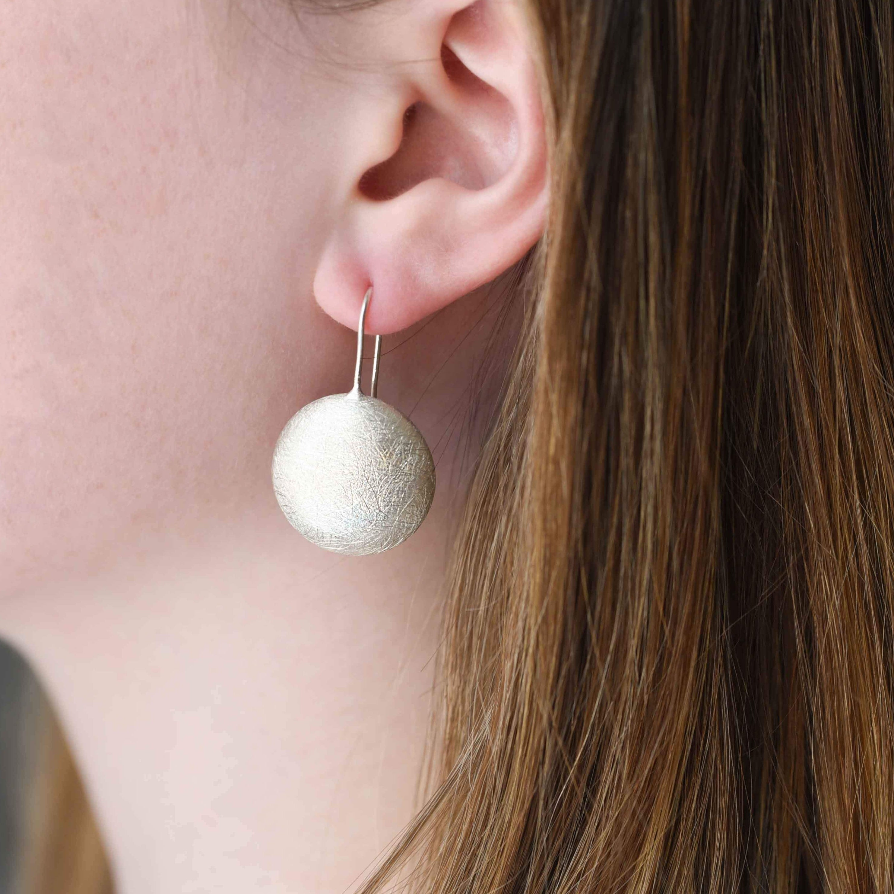 brushed circle earrings, statement earrings, silver earrings