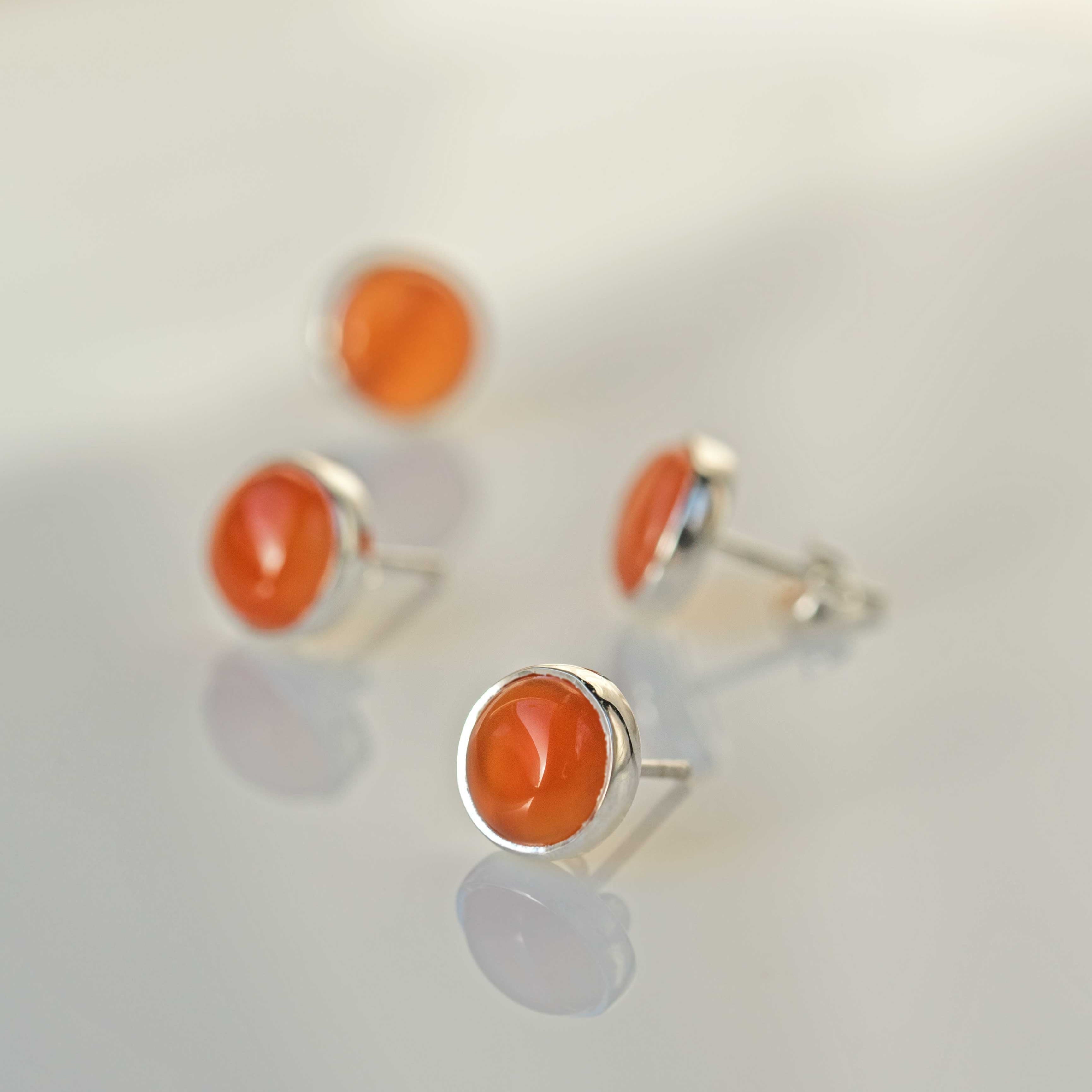 Genuine Real Natural Carnelian Stone Stud Earrings Silver, Statement Stud Earrings Burnt Orange Color