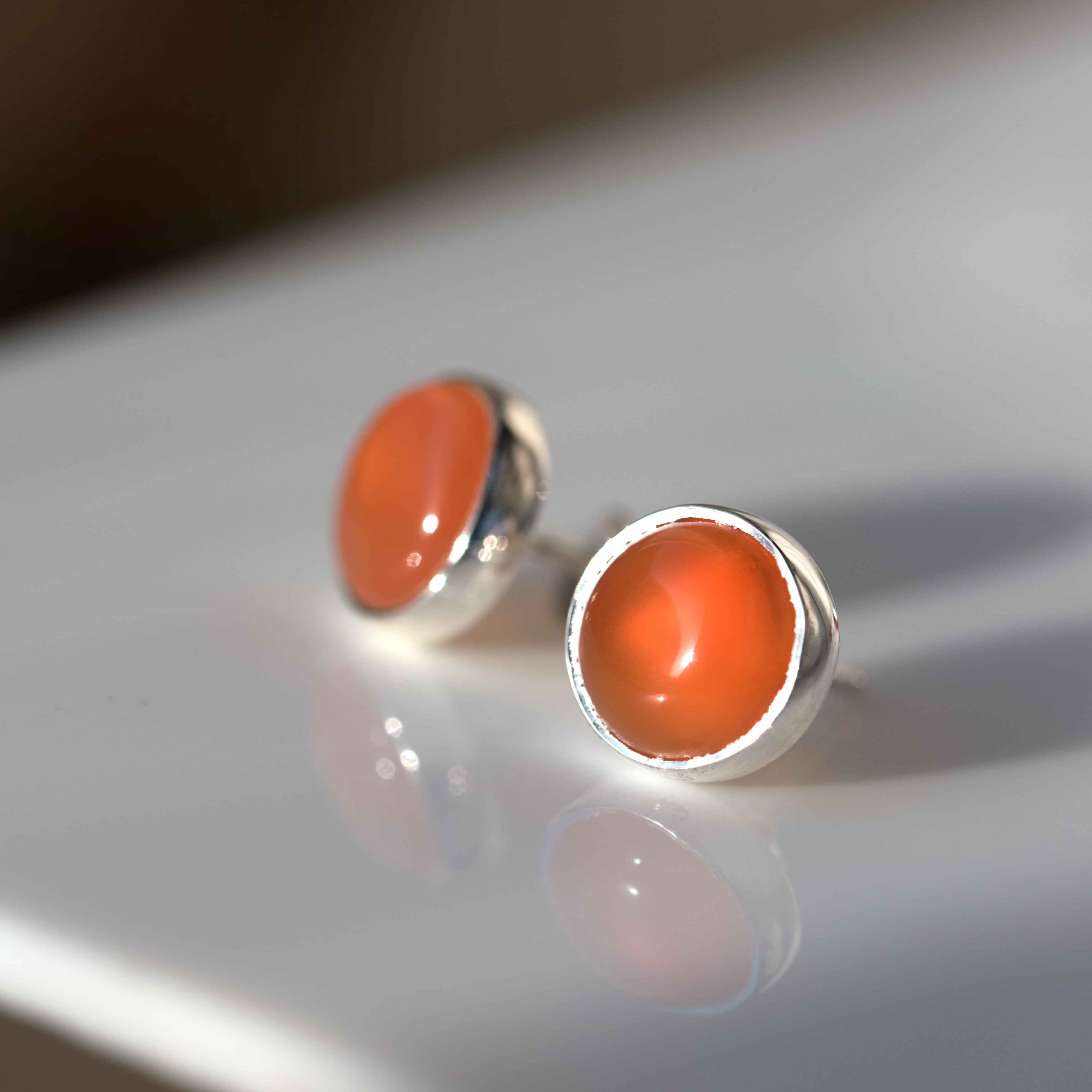 Genuine Real Natural Carnelian Stone Stud Earrings Silver, Statement Stud Earrings Burnt Orange Color