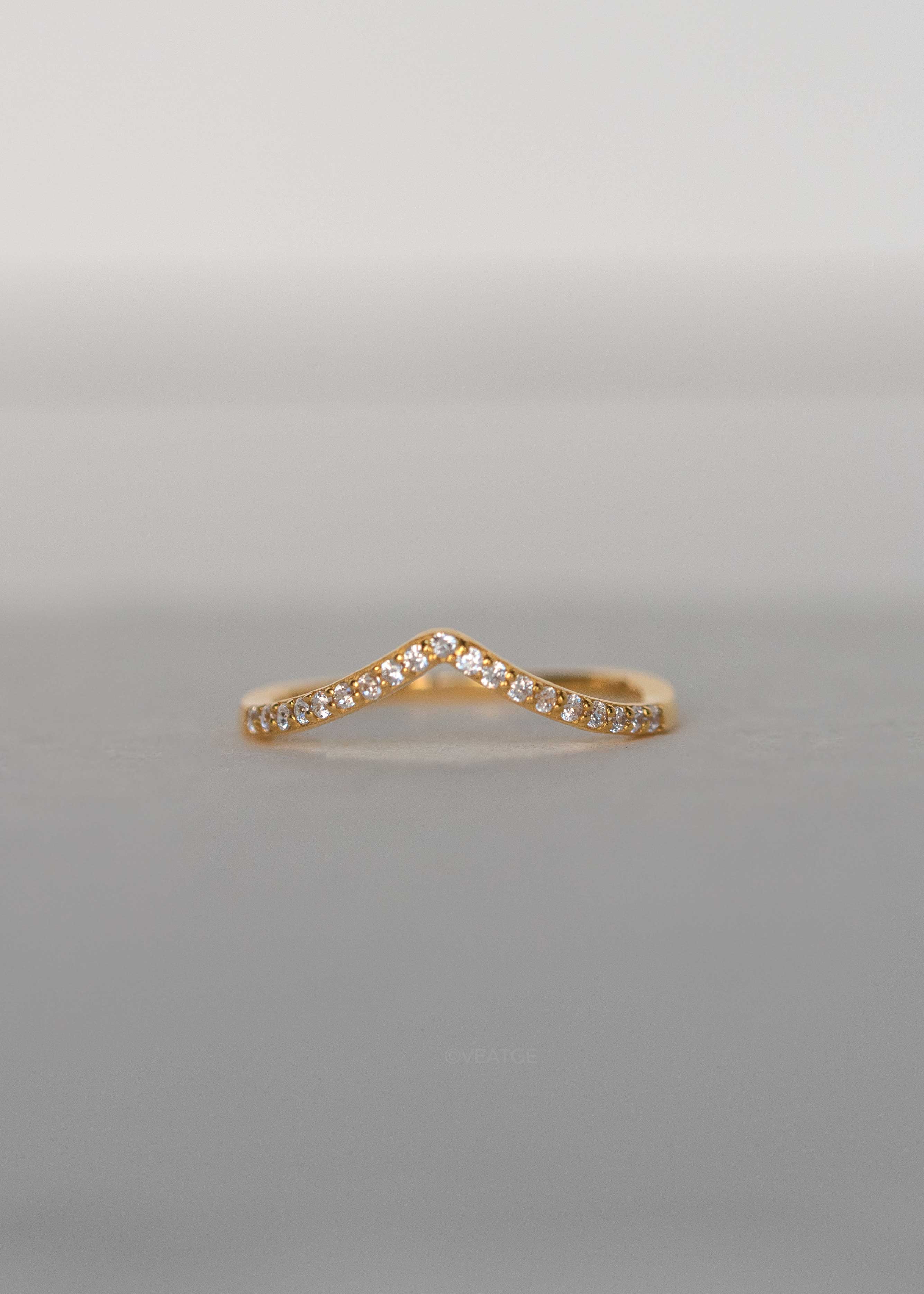Colline Stacking Gold Ring Curved V Peak Chevron Stackable Gold Diamond Rings